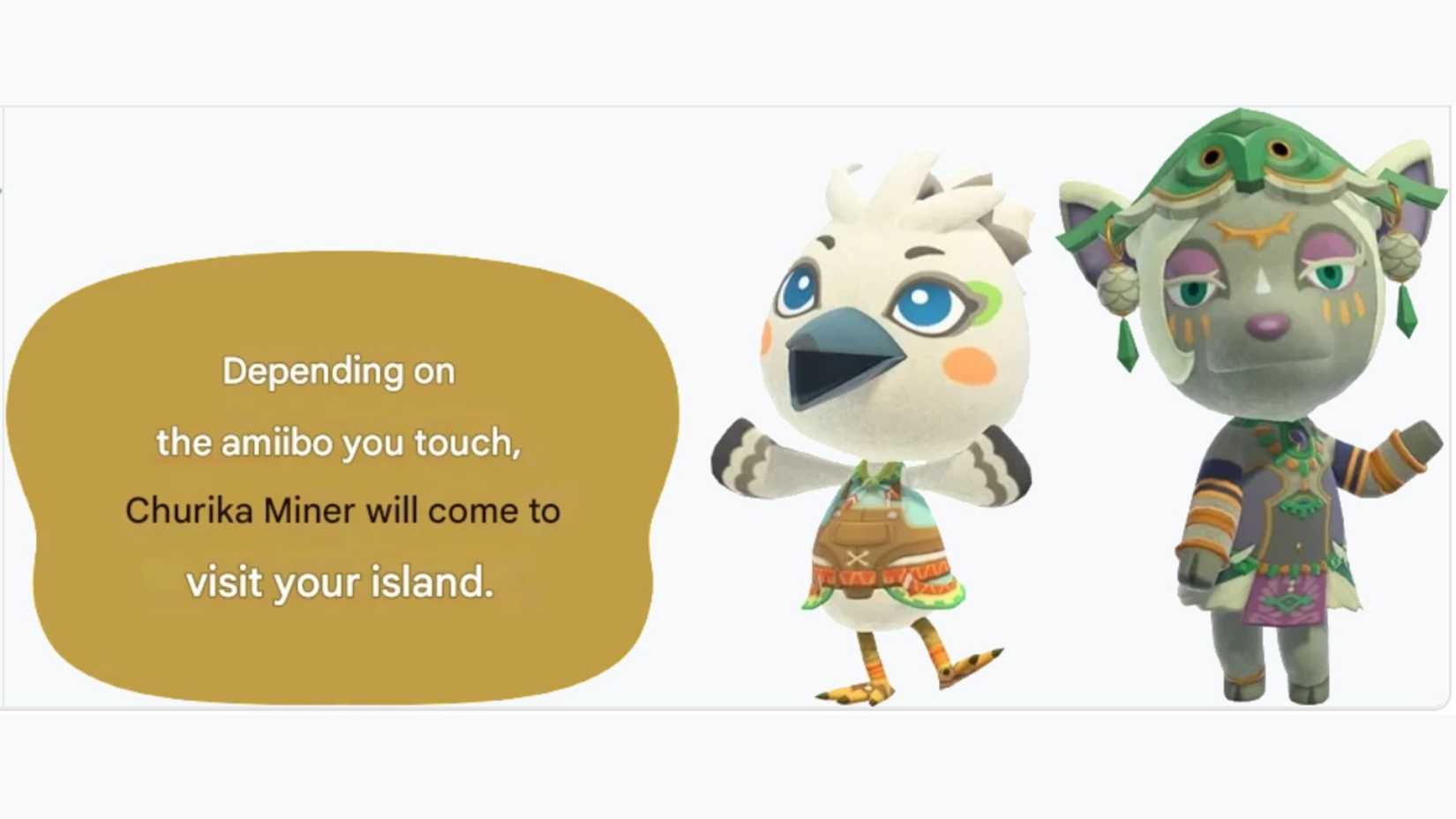 A imagem promocional do ACNH de Mineru e Tulin com sinopse traduzida.