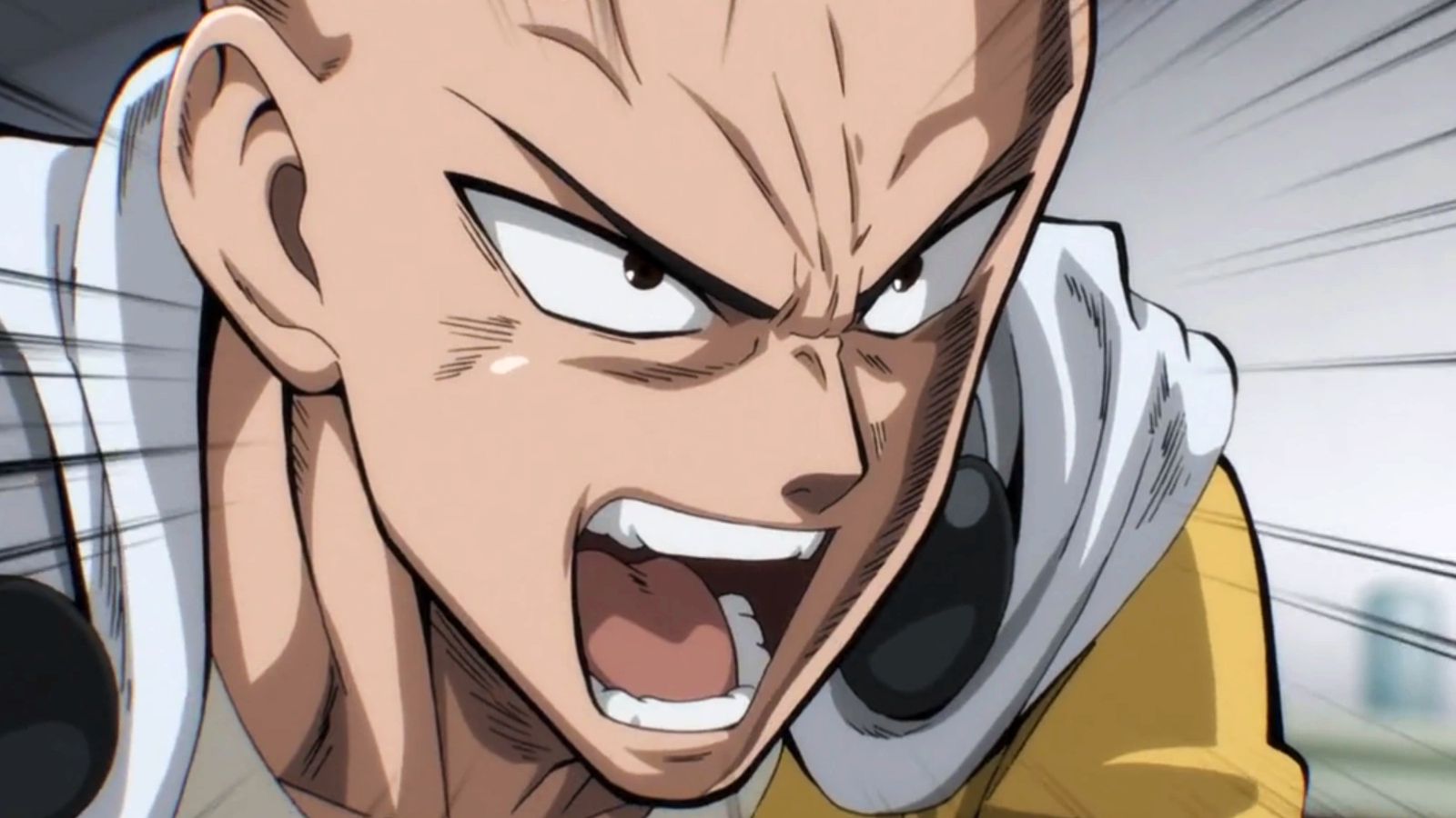 Angry Saitama yelling in the One-Punch Man anime