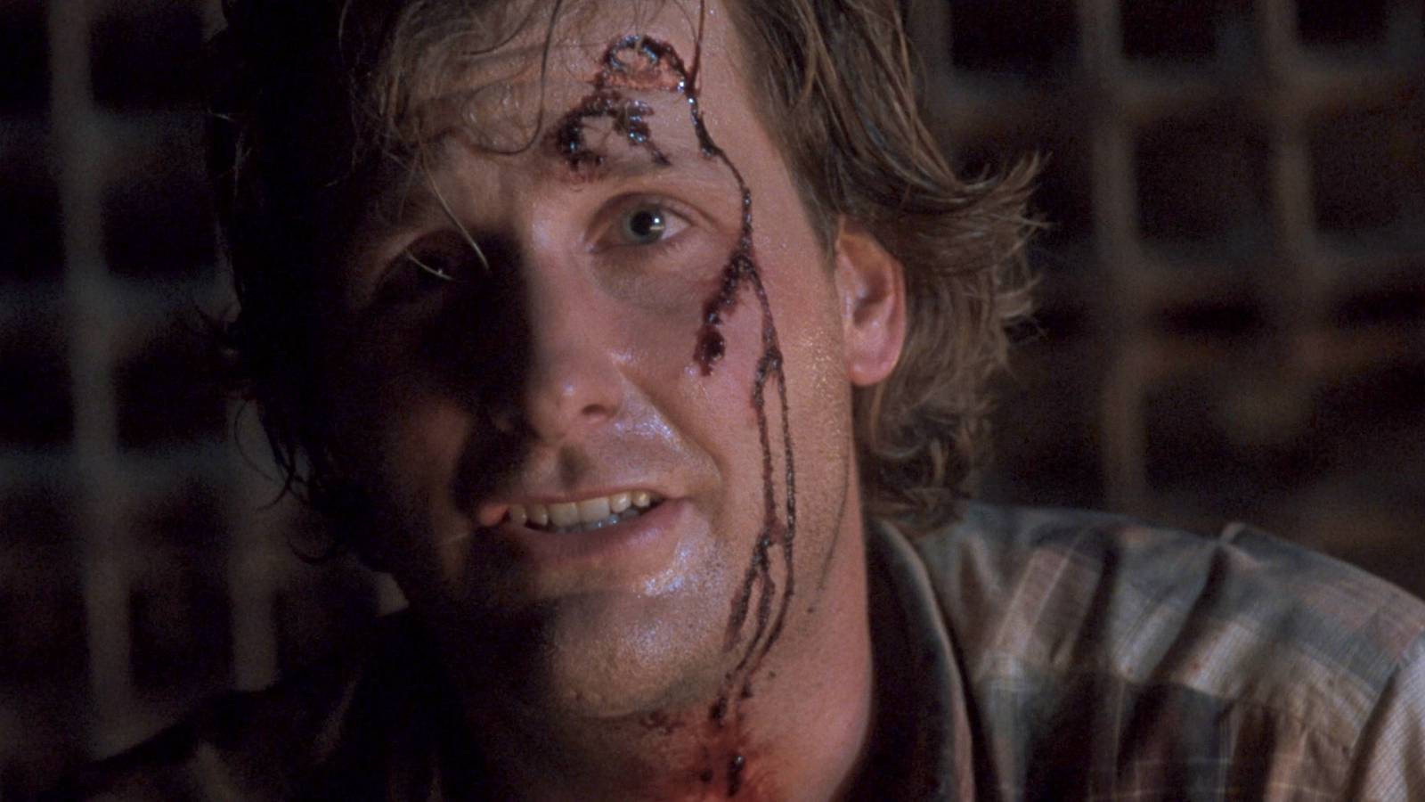 Jeff Daniels in Arachnophobia with dried blood on his face