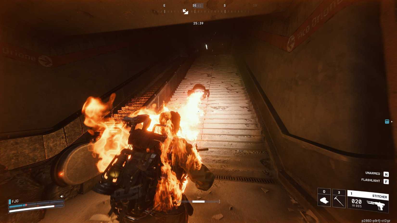 The player being engulfed in flames by a Fireball in Arc Raiders.