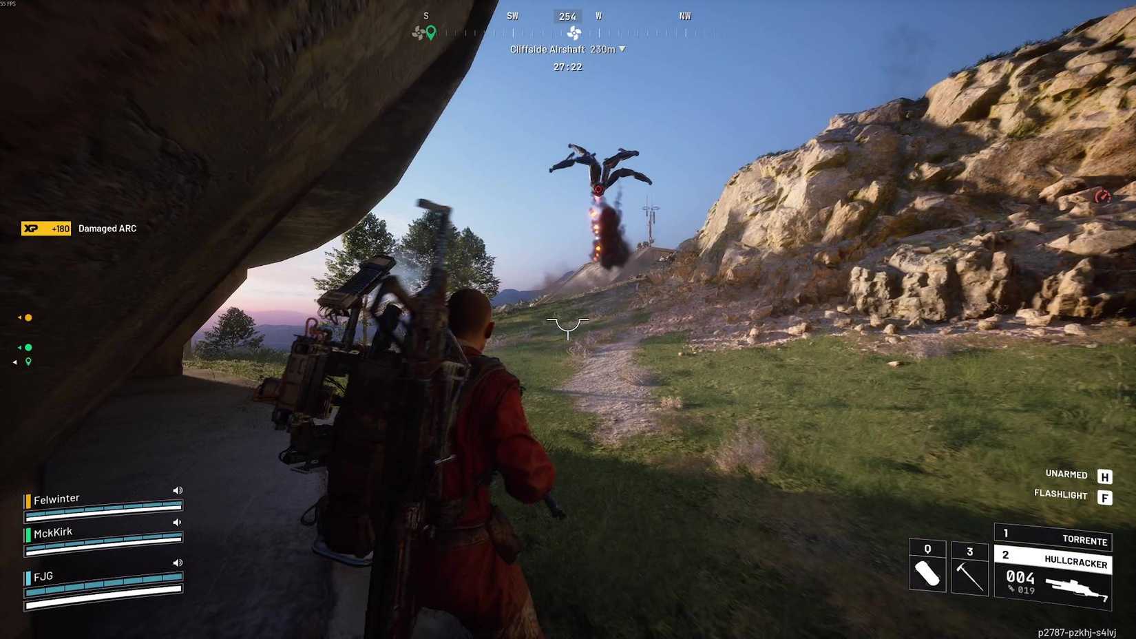 A Leaper soaring through the sky with its legs in the air towards the player character.