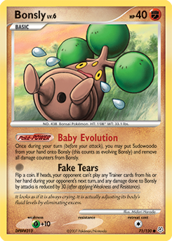The infamous Bonsly #71, hailing from 2007's Pokemon Diamond and Pearl card expansion. It is notorious for showcasing the rock-type's bottom hole. Collector Emily Hopkins has amassed hundreds of this card.