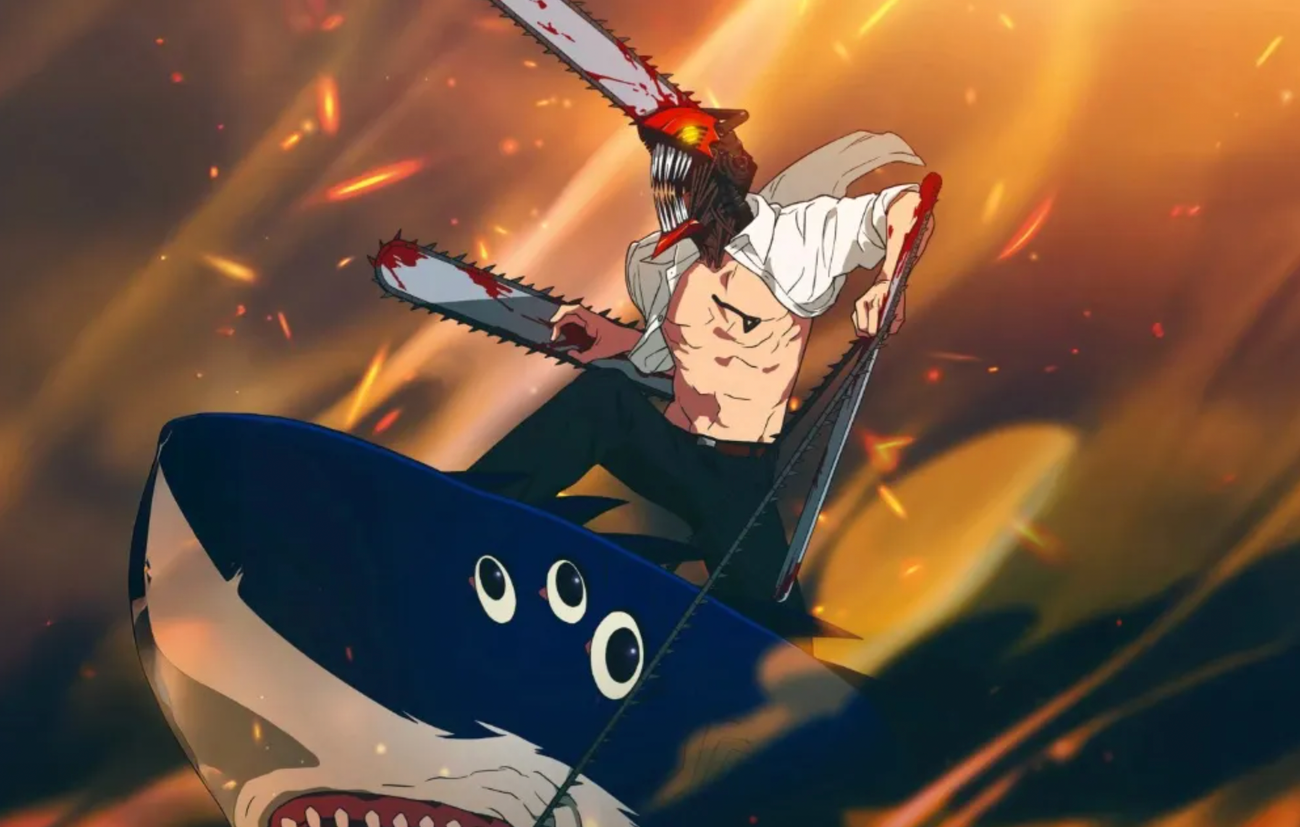 chainsaw man riding a shark in the movie