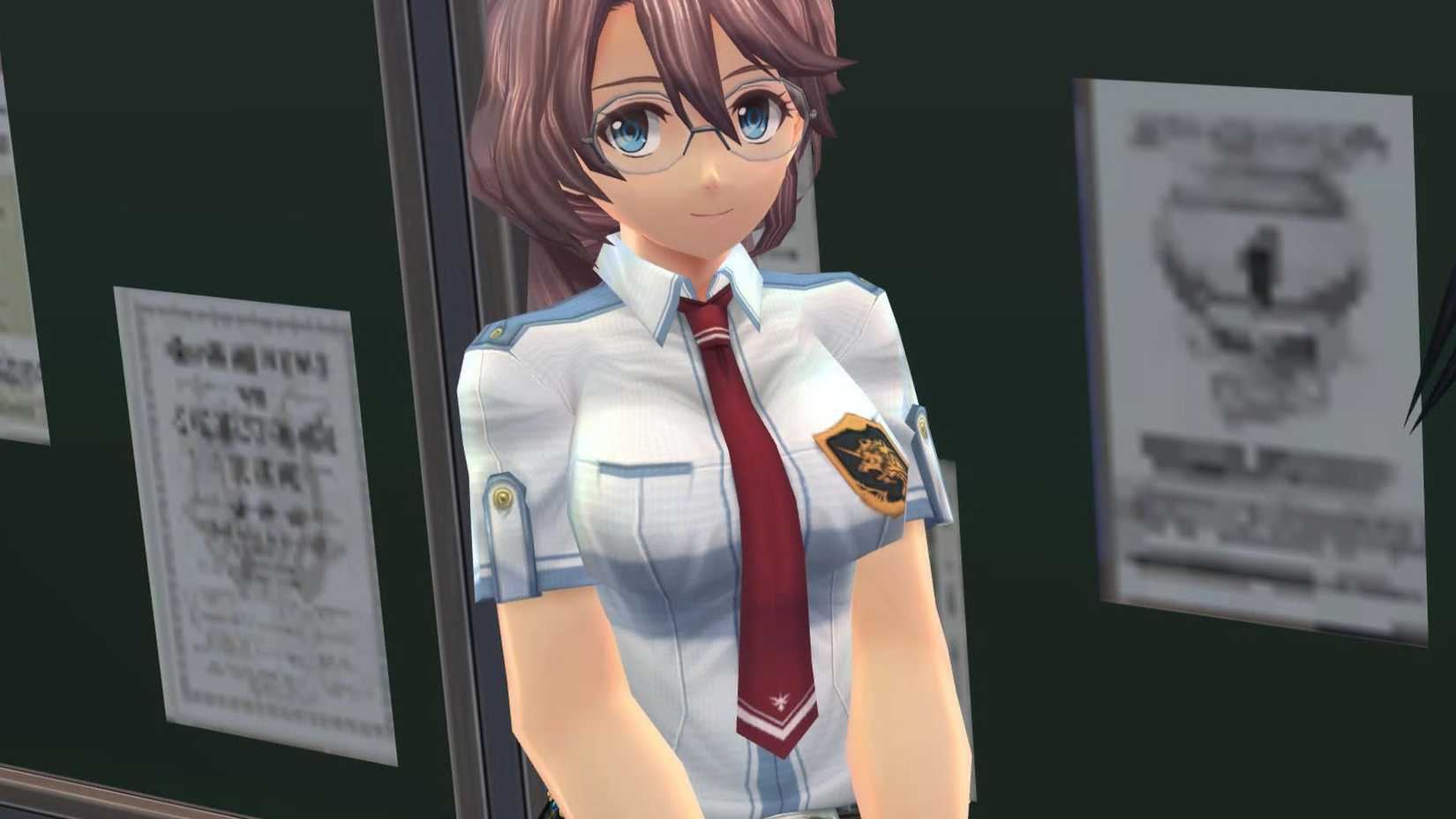 A Trails of Cold Steel screenshot showing Emma Millstein in her first year wearing the summer uniform of Thors