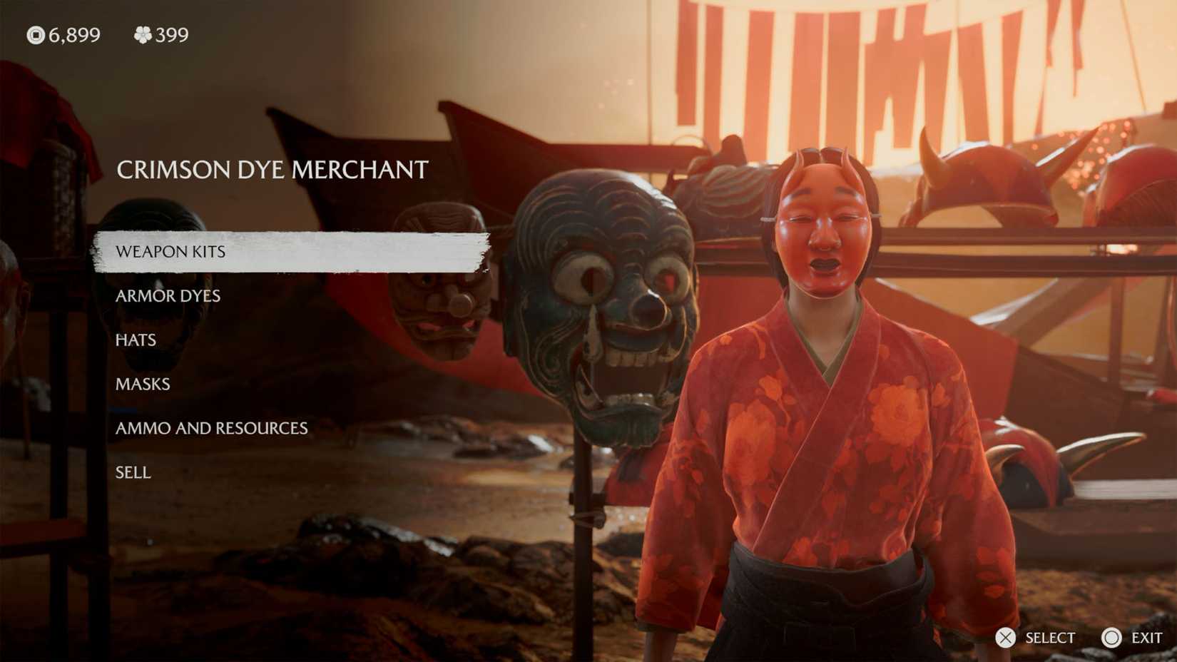 The Crimson Dye Merchant's items for sale in Ghost of Yotei.