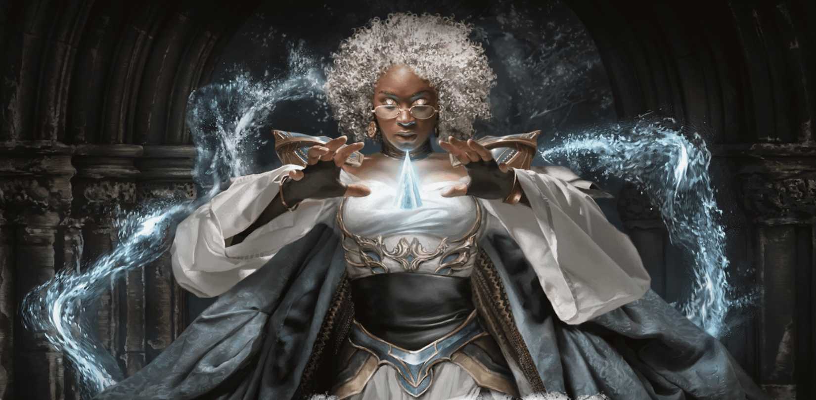 A spellcaster focuses on a prism in art from the Dungeons & Dragons 2024 Player's Handbook