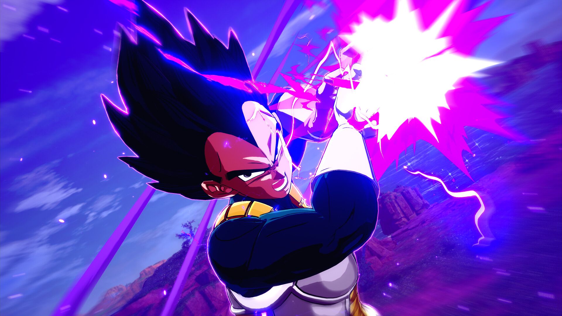 Vegeta readying a Galick Gun in Dragon Ball Sparking Zero.