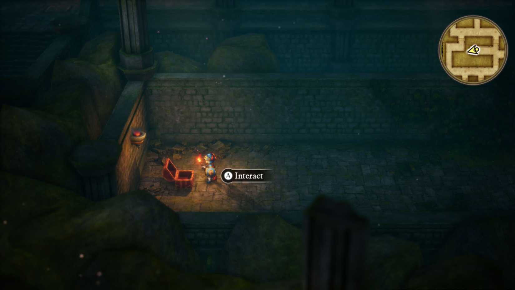 《勇者鬥惡龍 1 HD-2D 重製版》截圖顯示英雄站在地牢內打開的箱子前