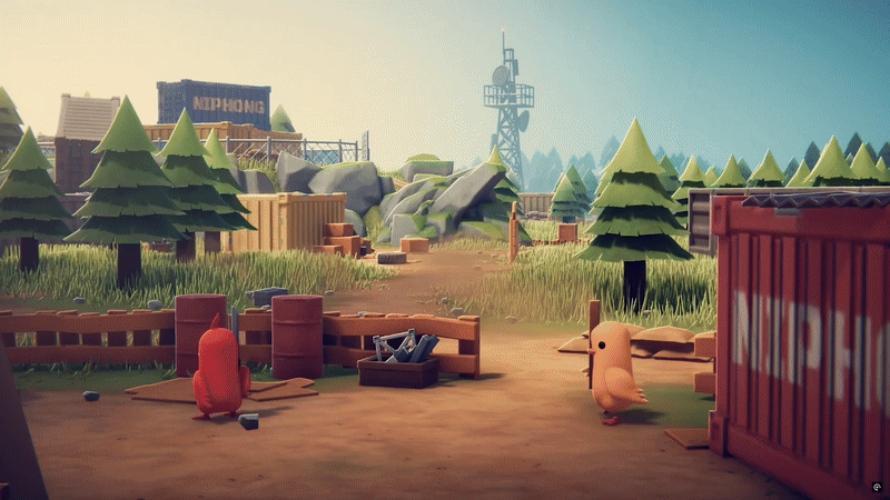 A gif of gameplay showing ducks attacking one another in Escape from Duckov.