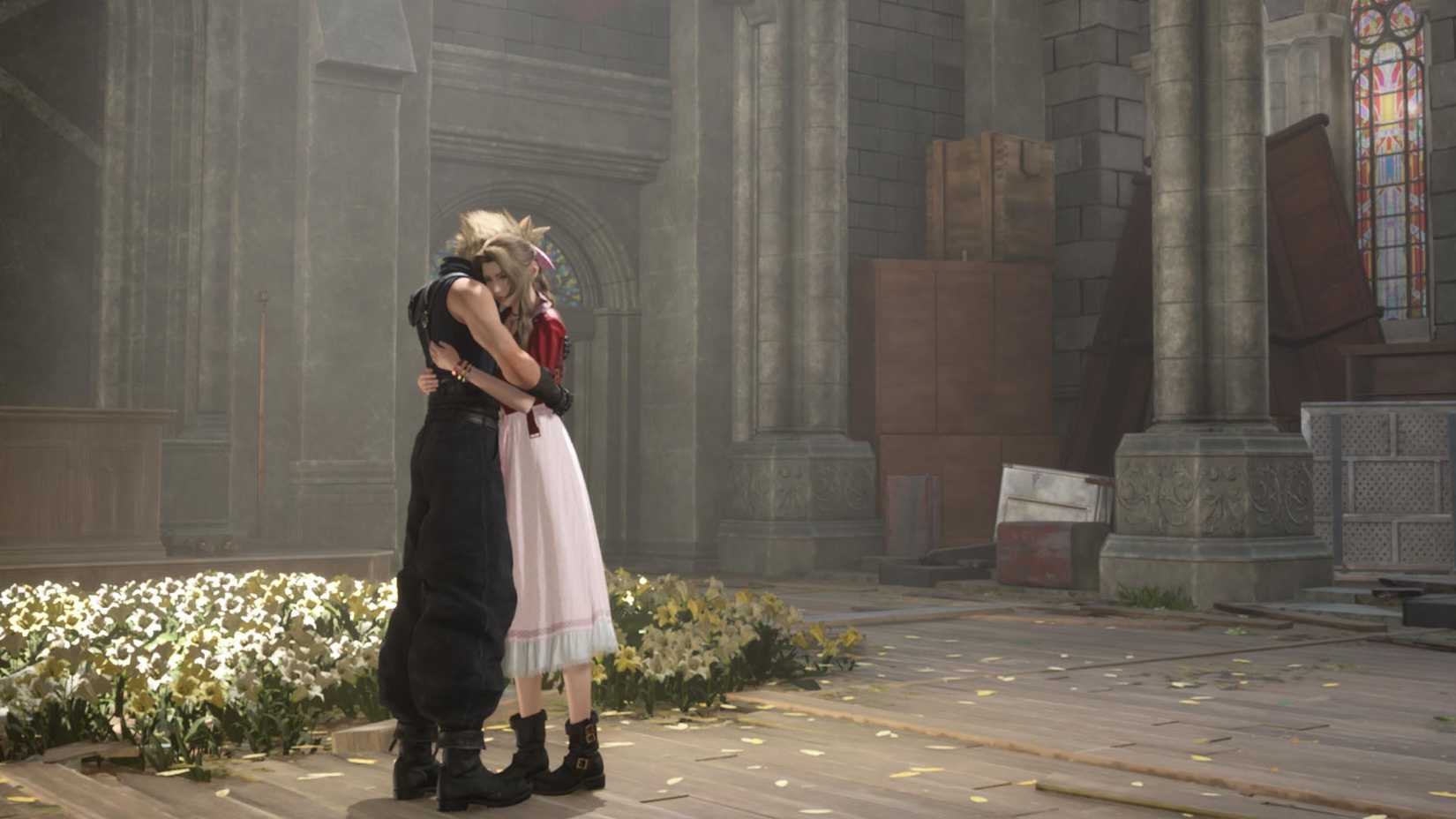 ภาพหน้าจอจาก Final Fantasy 7 Rebirth แสดง Cloud และ Aerith