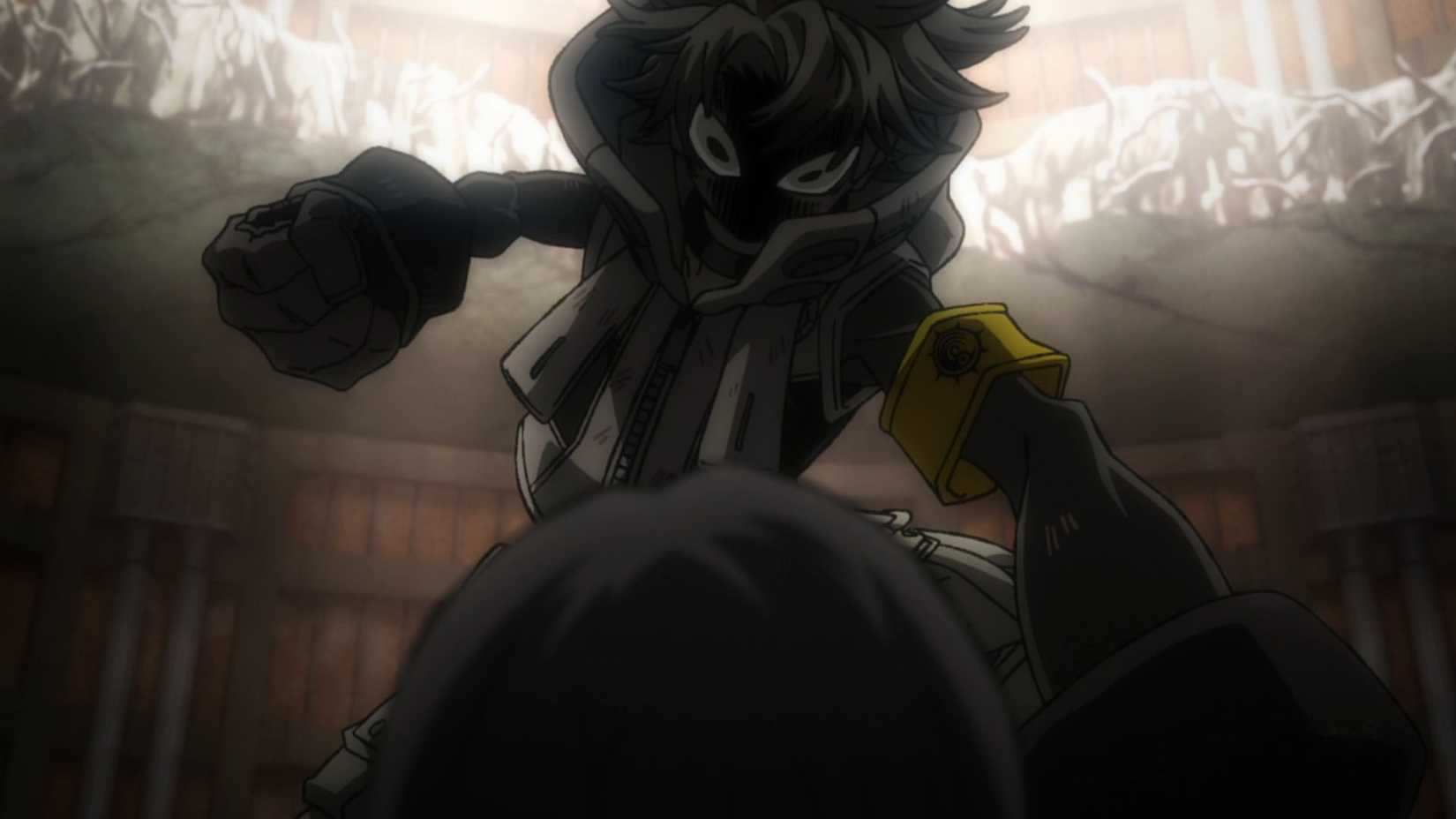 Uma cena de Gachiakuta mostrando Rudo brigando com Amo