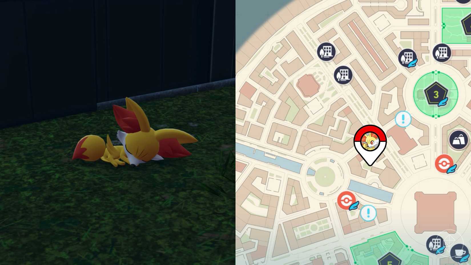 The location for the "Get Well, Fennekin" side mission marked on the map of Pokémon Legends: Z-A.