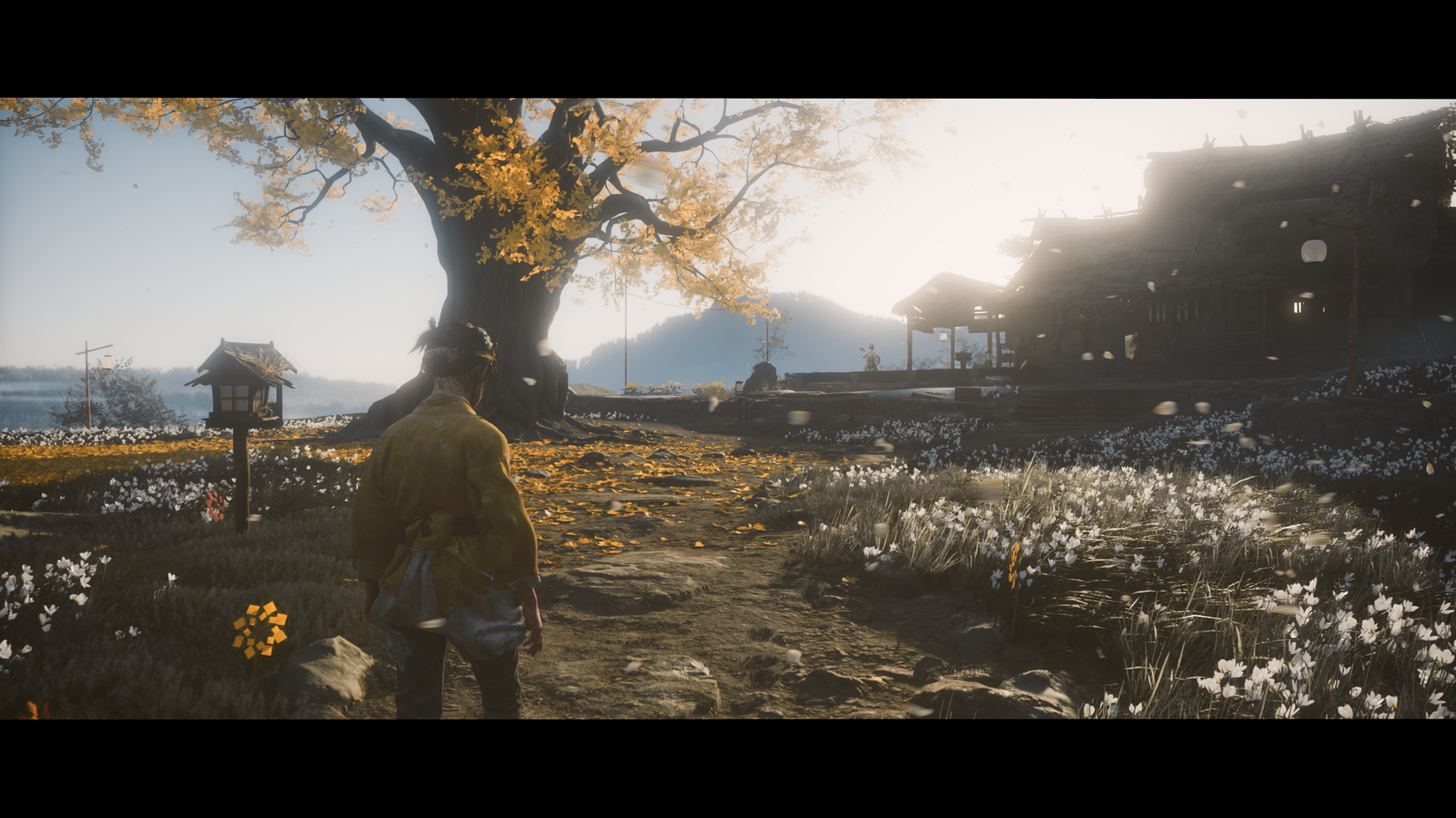 यंग एटसू अपने सामने वाले यार्ड में भूत के योती में खड़ा है।