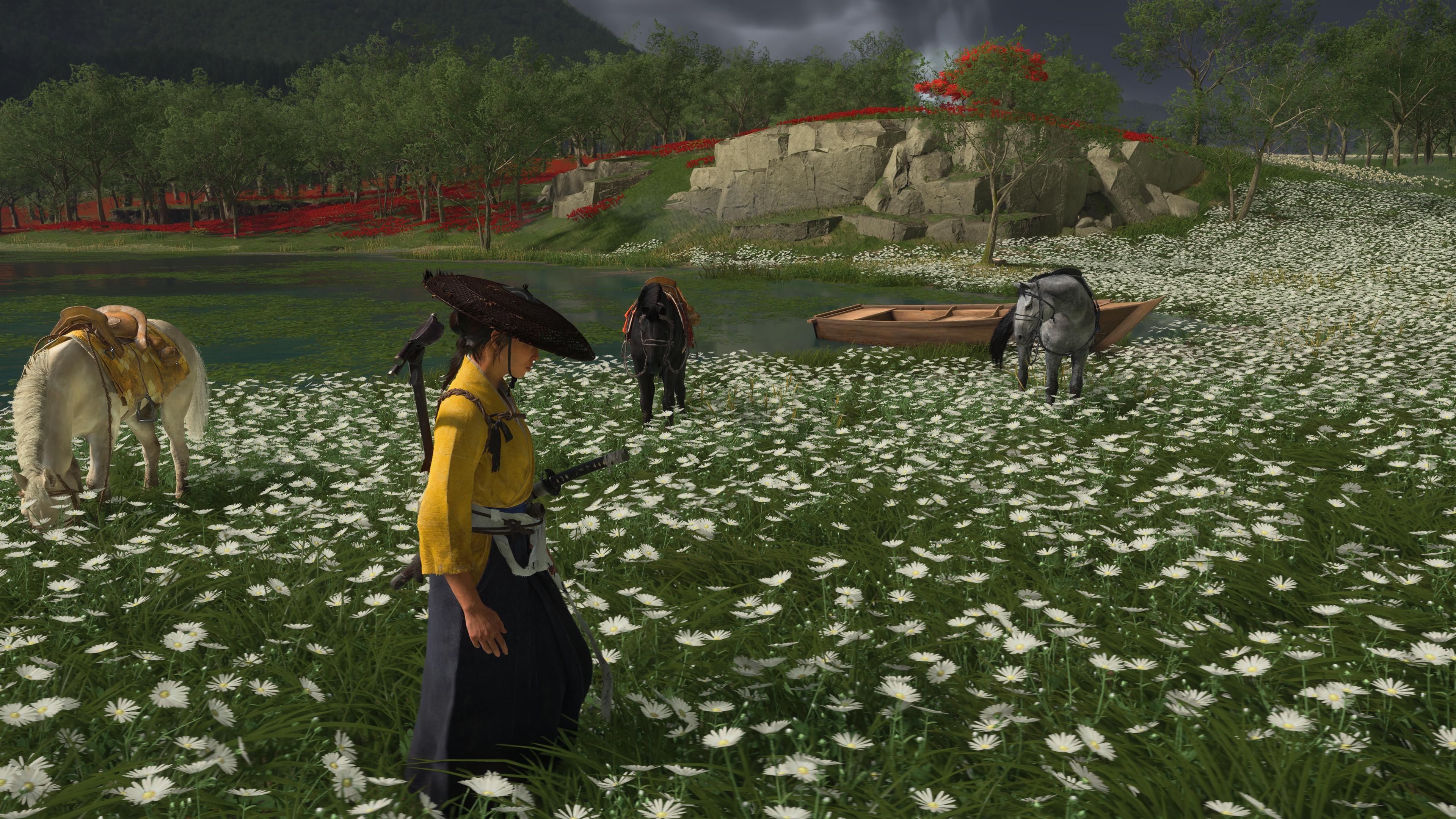 Atsu debating over which horse to choose in Ghost of Yotei