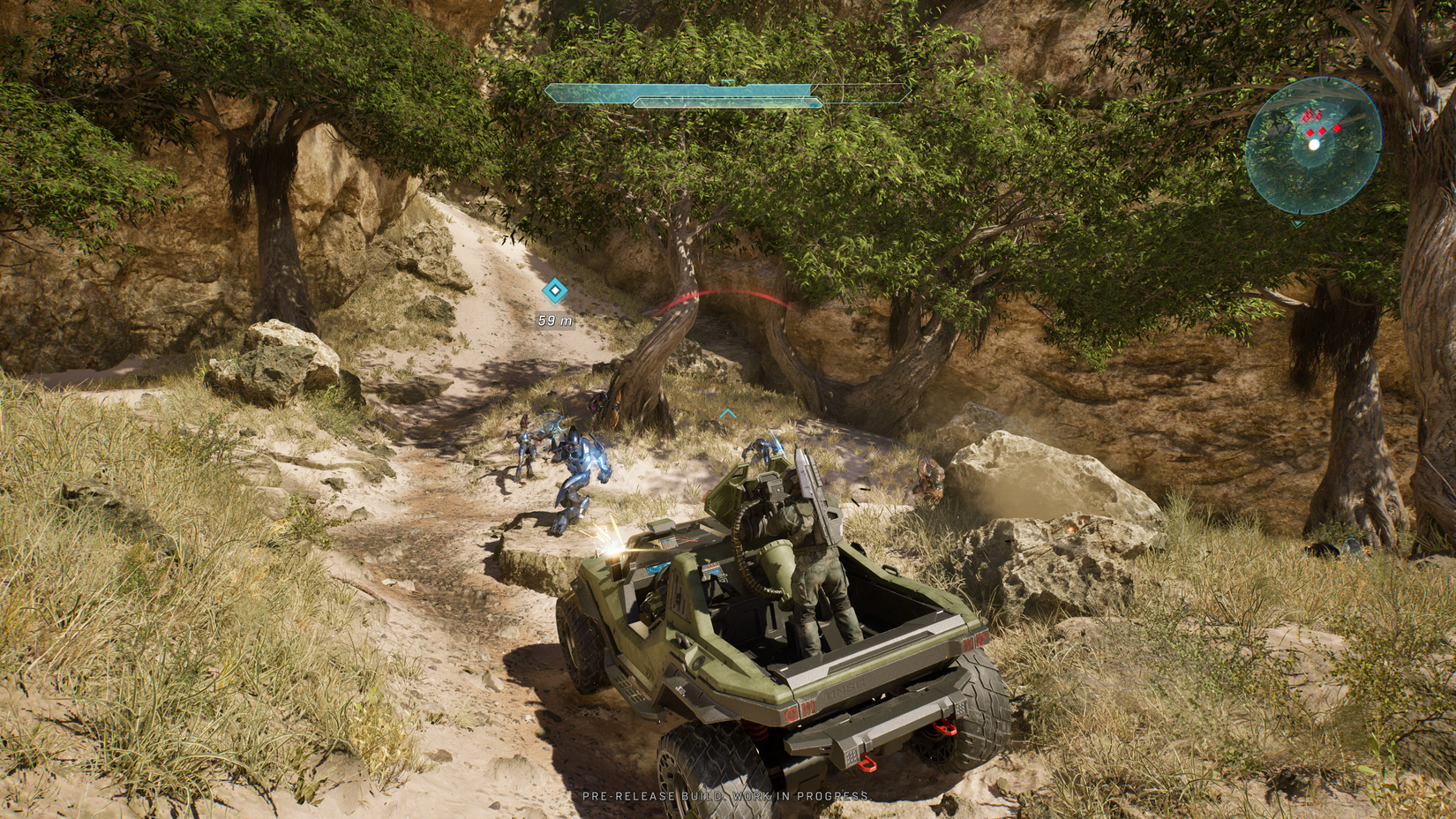 Master Chief drives a Warthog in the Silent Cartographer in Halo Campaign Evolved