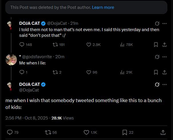 Doja Cat sarcastically implying that she had no intention of referencing an adult toy through the Fortnite X account.