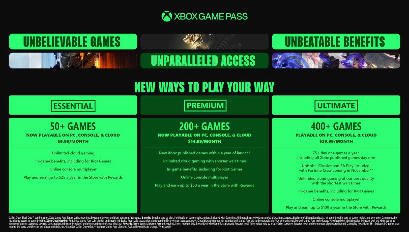 Xbox गेम पास के 3 स्तरों की व्याख्या करने वाला एक इन्फोग्राफिक