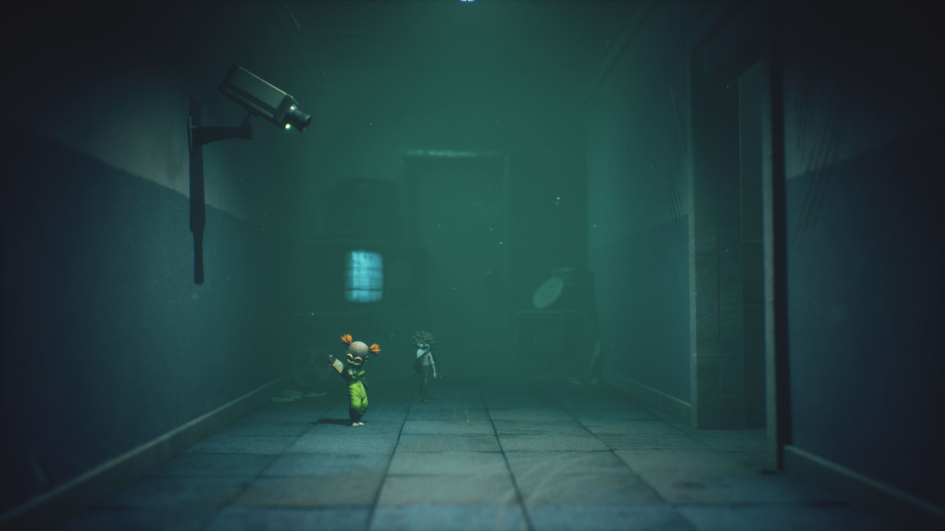 A camera aimed at a doorway in Little Nightmares 3.