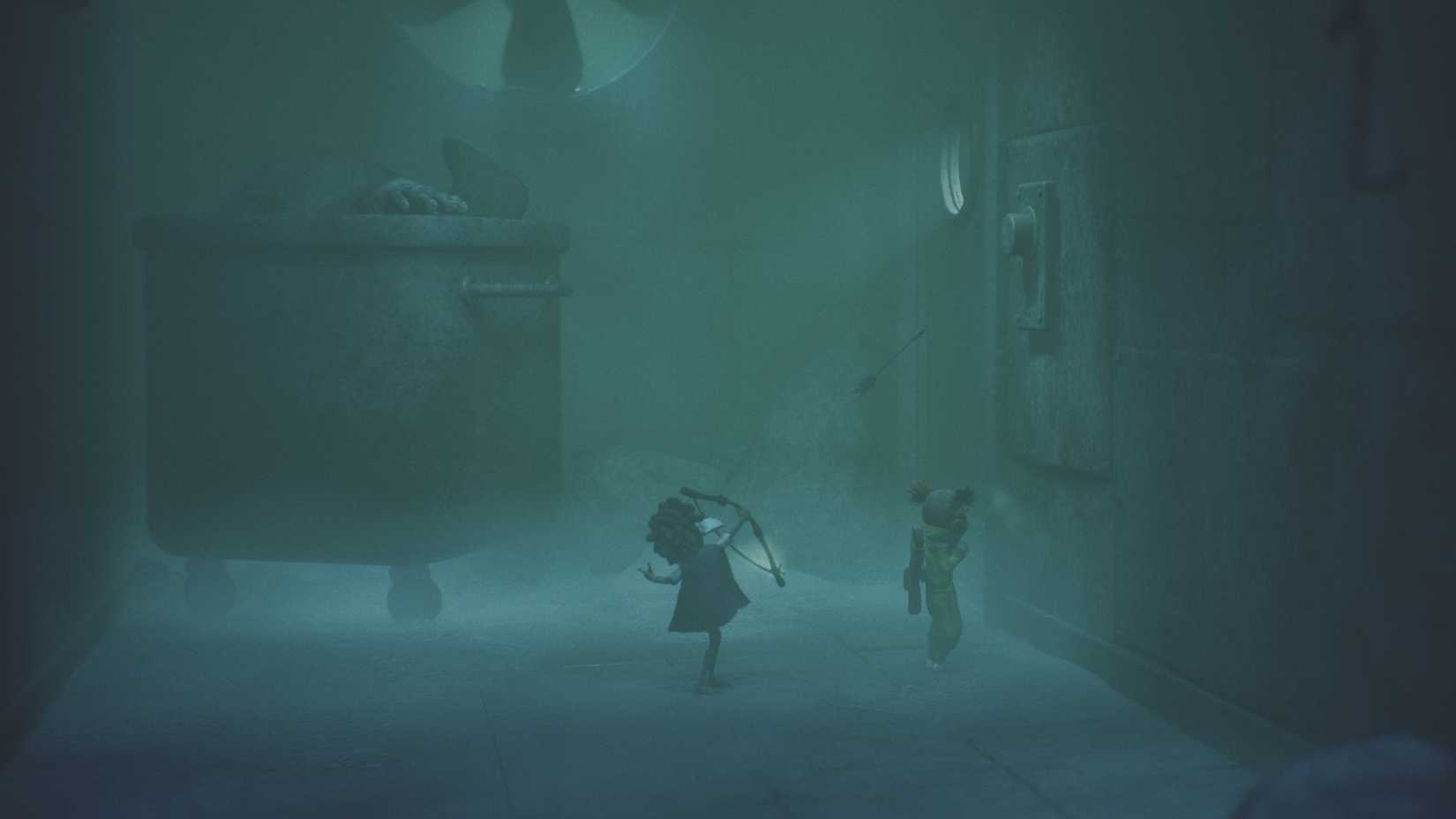 Low shooting an arrow in Little Nightmares 3.