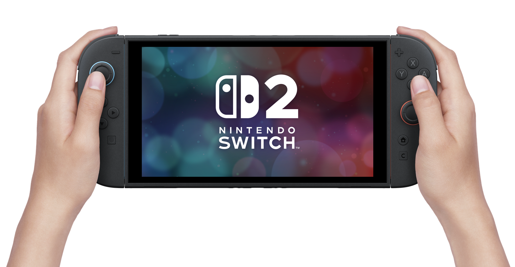 A Nintendo player holds Switch 2 on the go