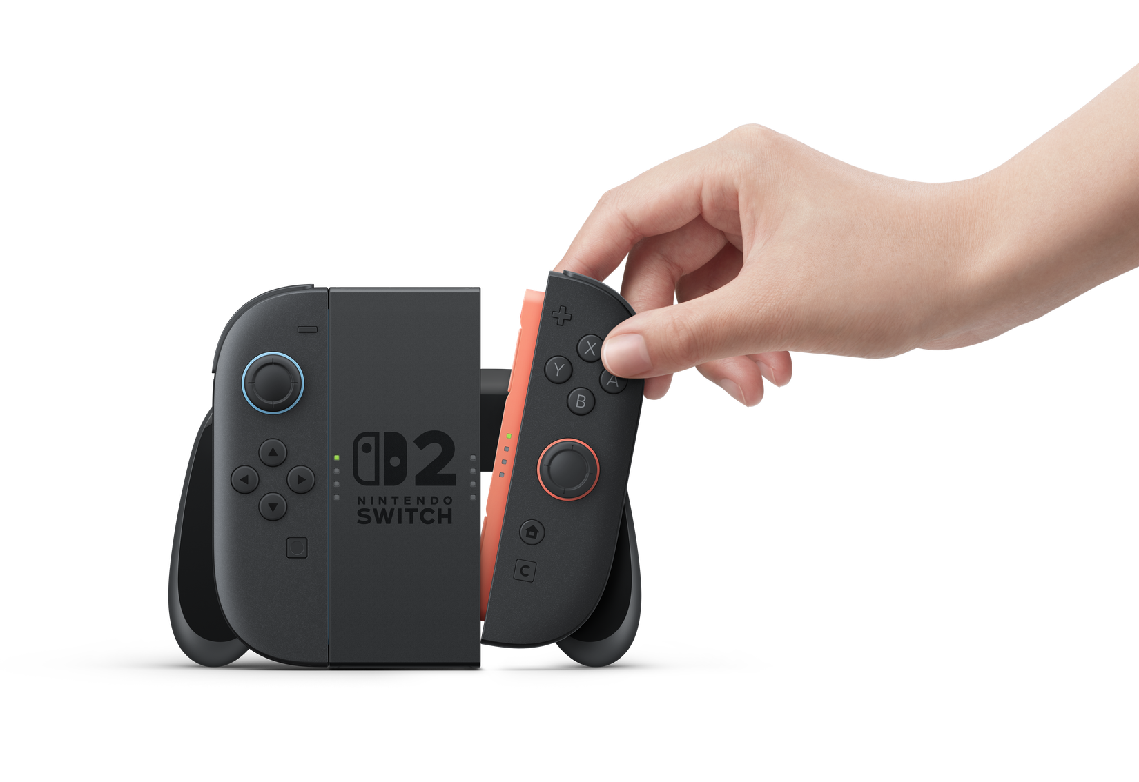 A Nintendo player connects a Joy Con to its Switch 2 holder