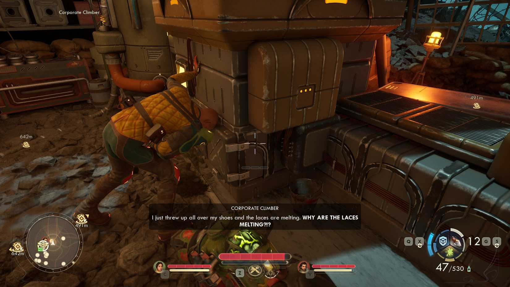 Someone barfing acid in Outer Worlds 2