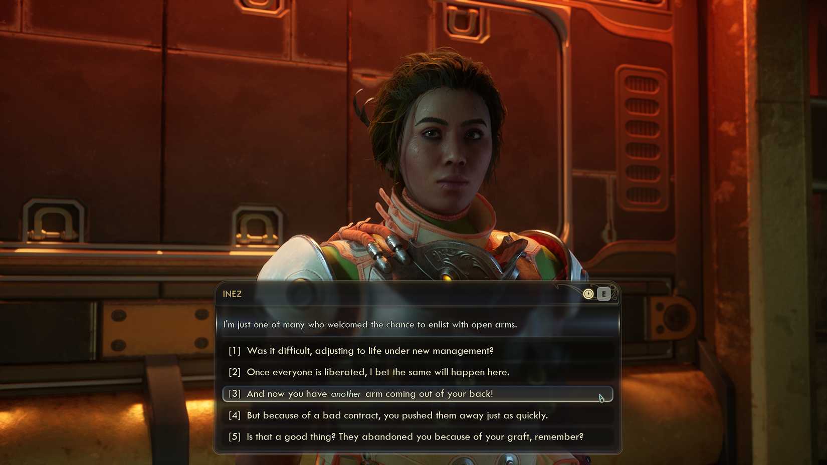 A conversation with Inez in Outer Worlds 2