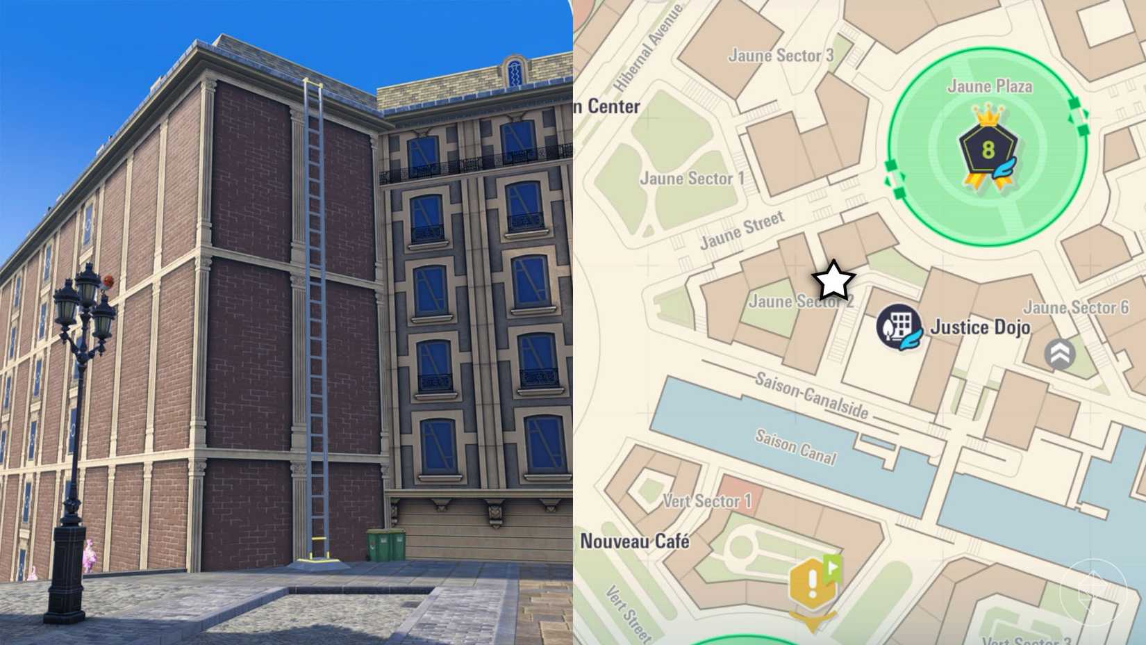 Ladder leading to a rooftop where you can find the Pan-monkeys in Pokémon Legends: Z-A.