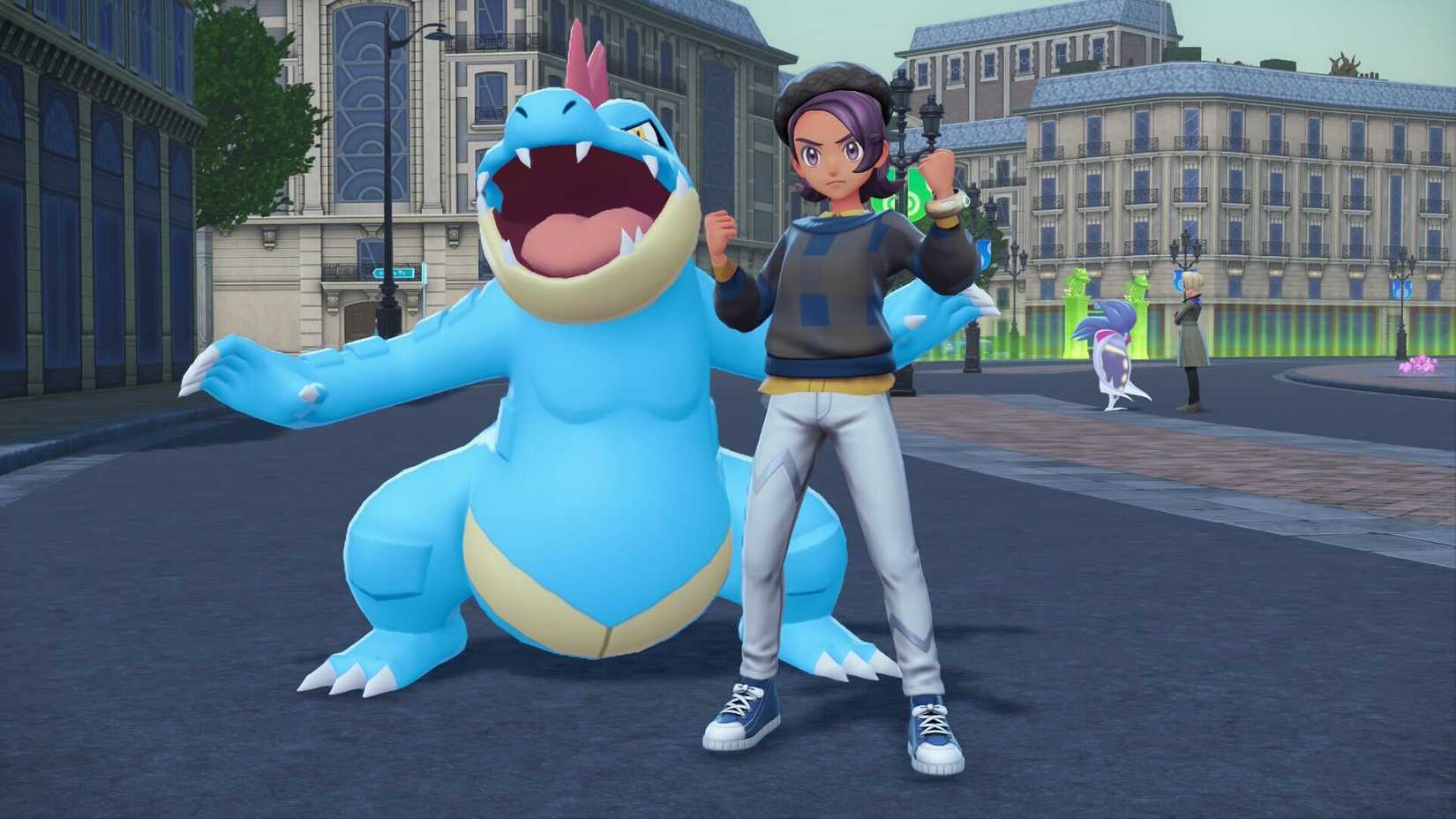 A trainer poses with Feraligator in Pokemon Legends Z-A.
