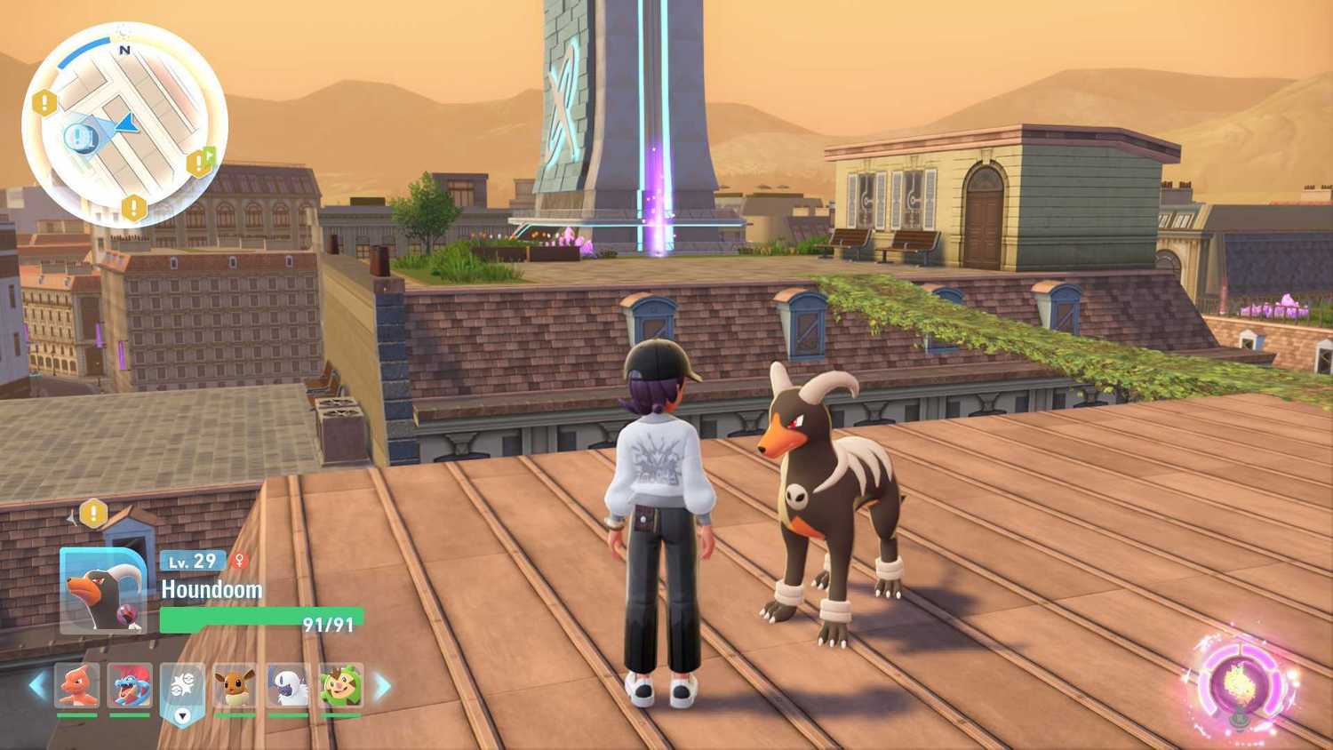 Exploring a rooftop in Pokemon Legends Z-A.