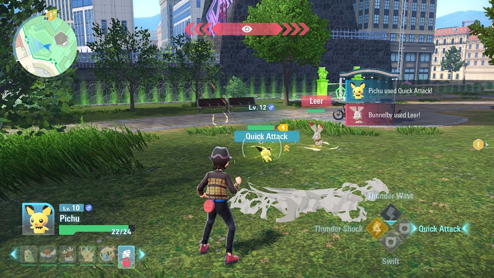 Pichu battling several foes in Pokémon Legends Z-A