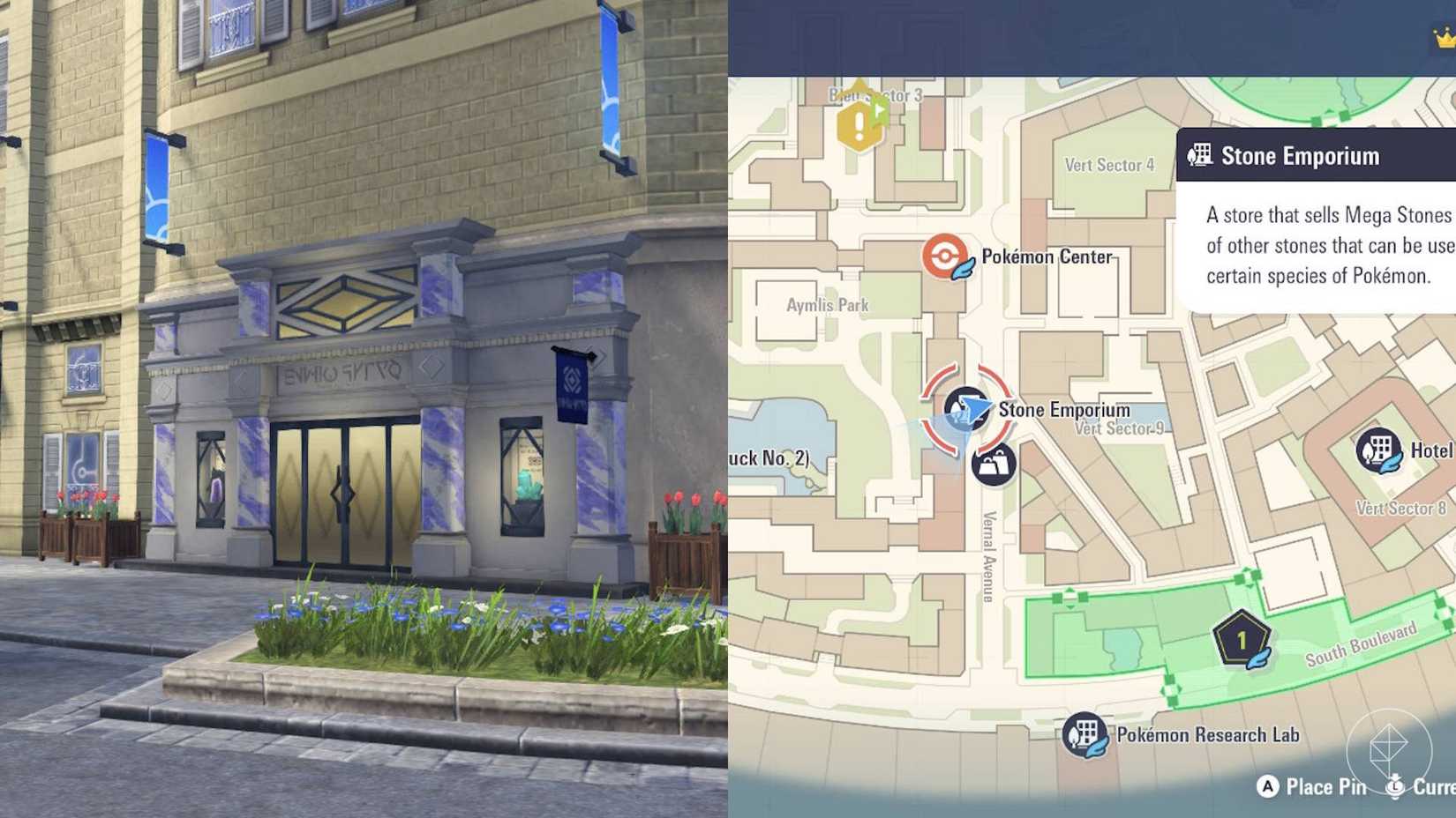 The location of the Stone Emporium in Pokémon Legends: Z-A.