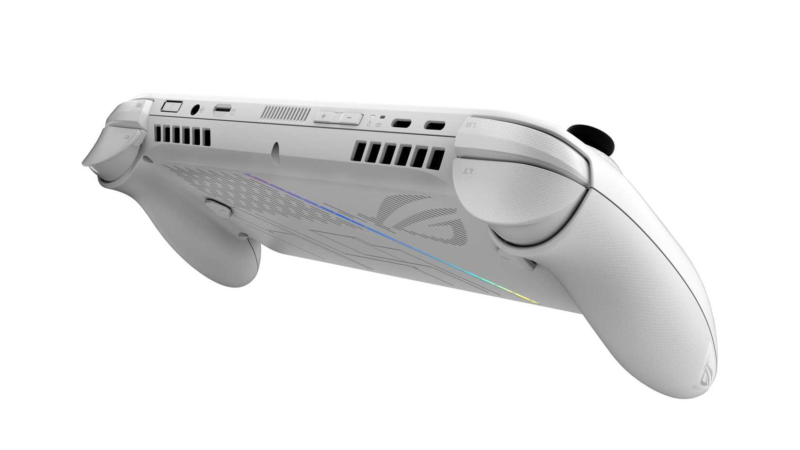 A white ROG Xbox Ally console seen from behind