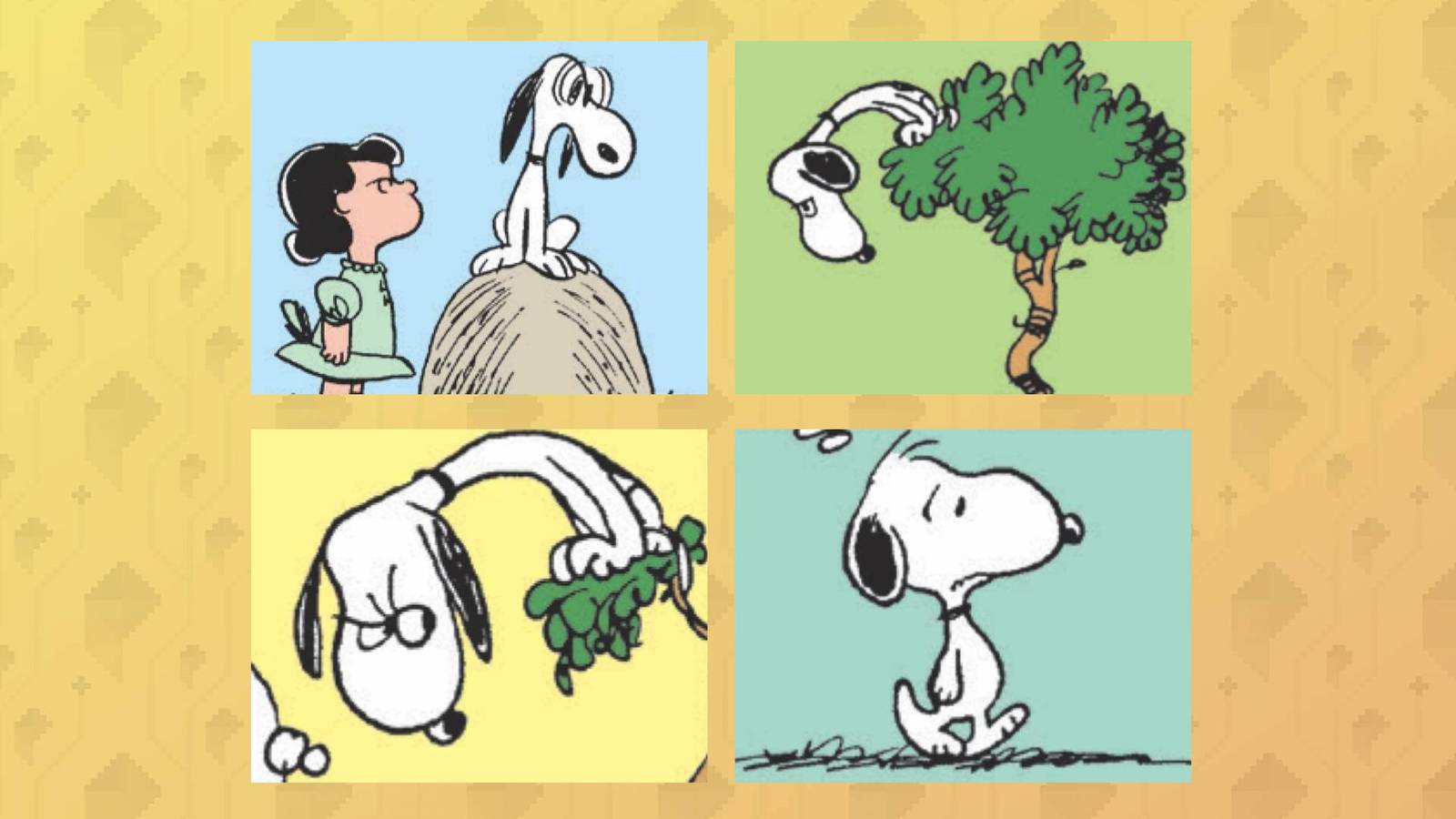 Four images of SNoopy styled differently in Peanuts