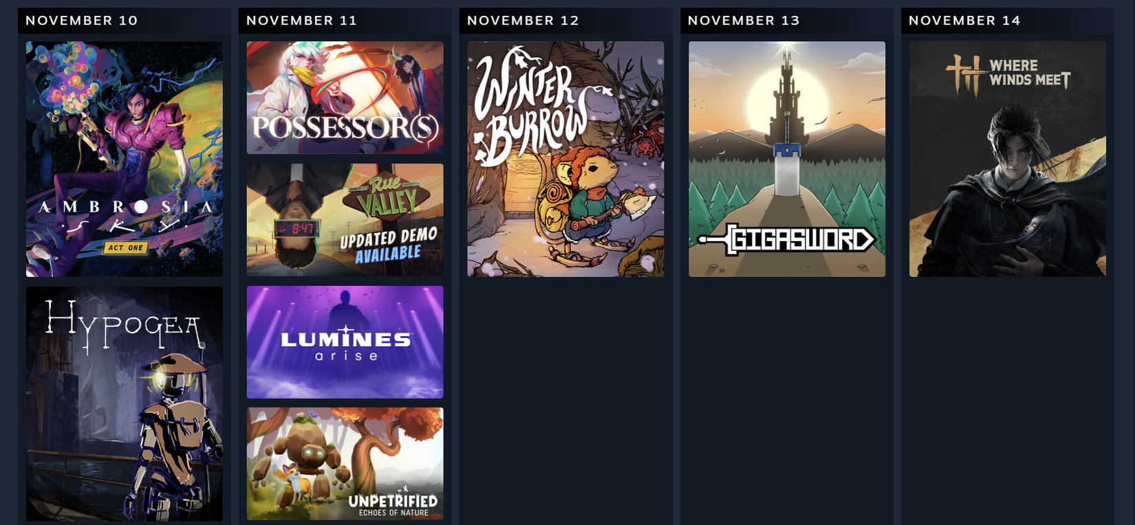 A screen capture of a Polygon writer's Steam Personal Calendar.