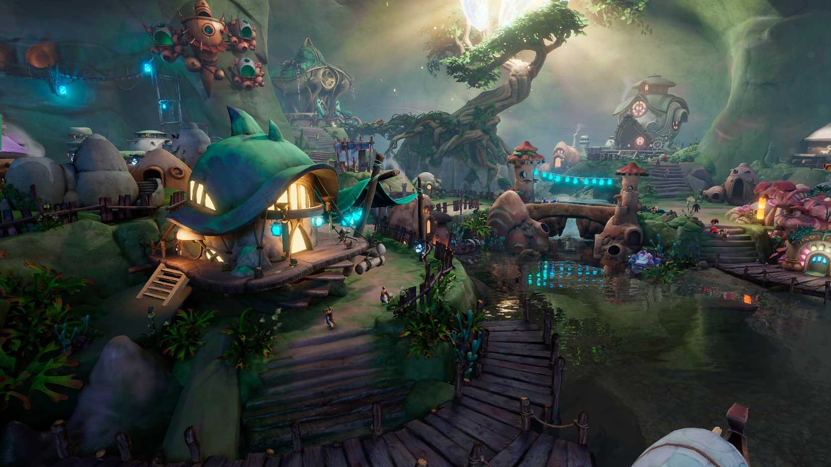 Sunderfolk town of Arden, focusing on the workshop with a big tree in the background.