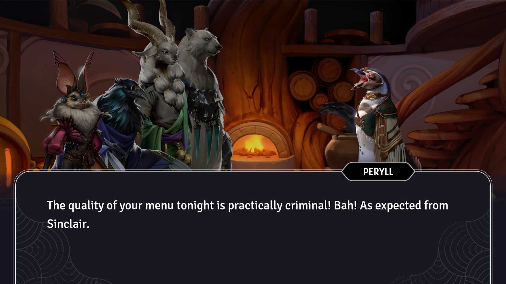 Sunderfolk Peryll complaining about the menu at the tavern.