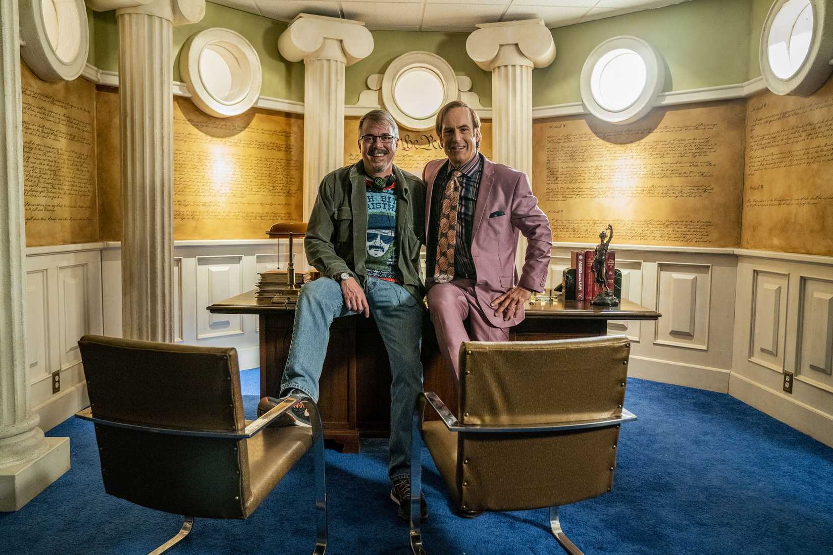 Vince Gilligan on the set of Better Call Saul with Bob Odenkirk