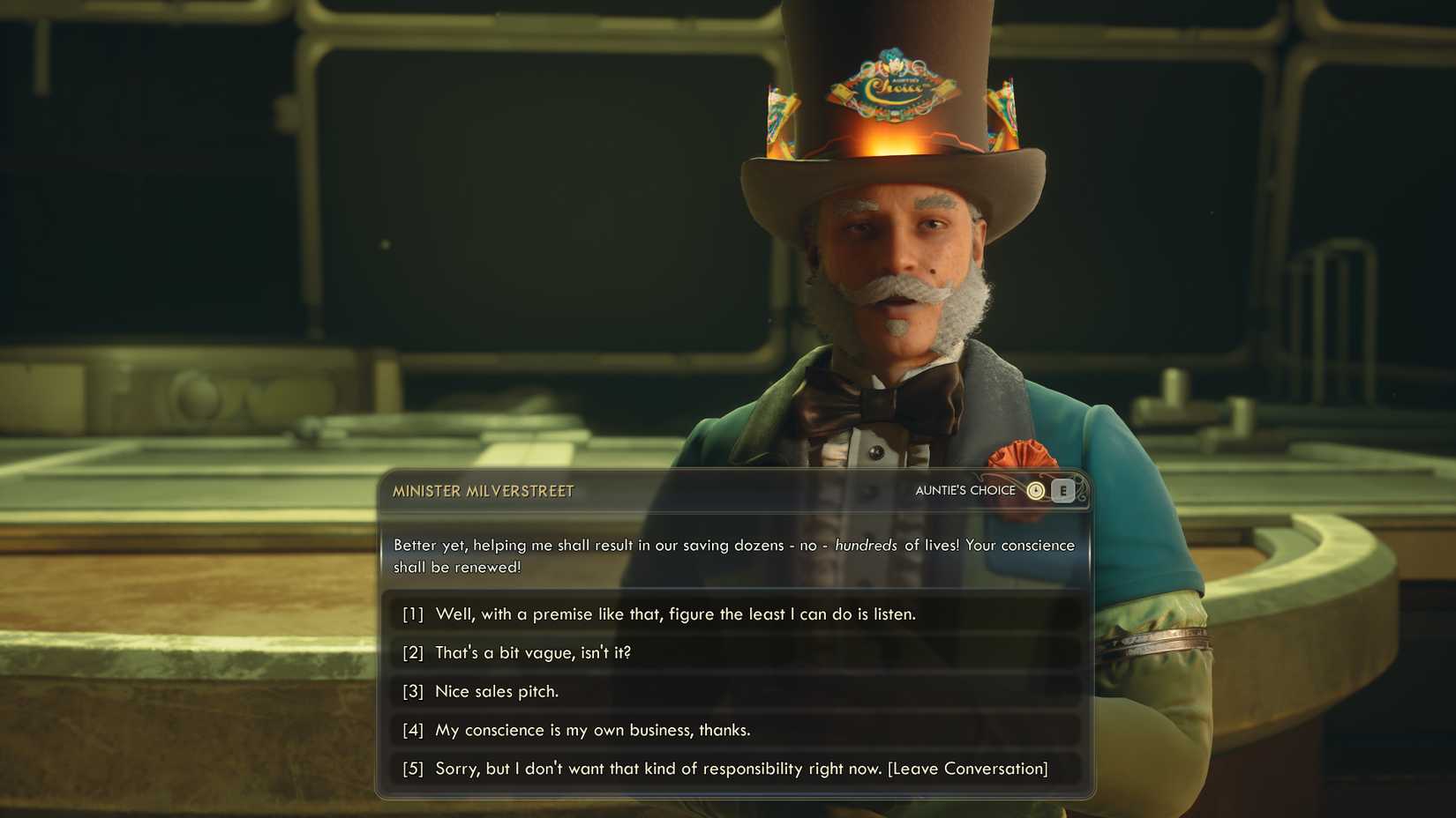 Minister Milverstreet in The Outer Worlds 2.