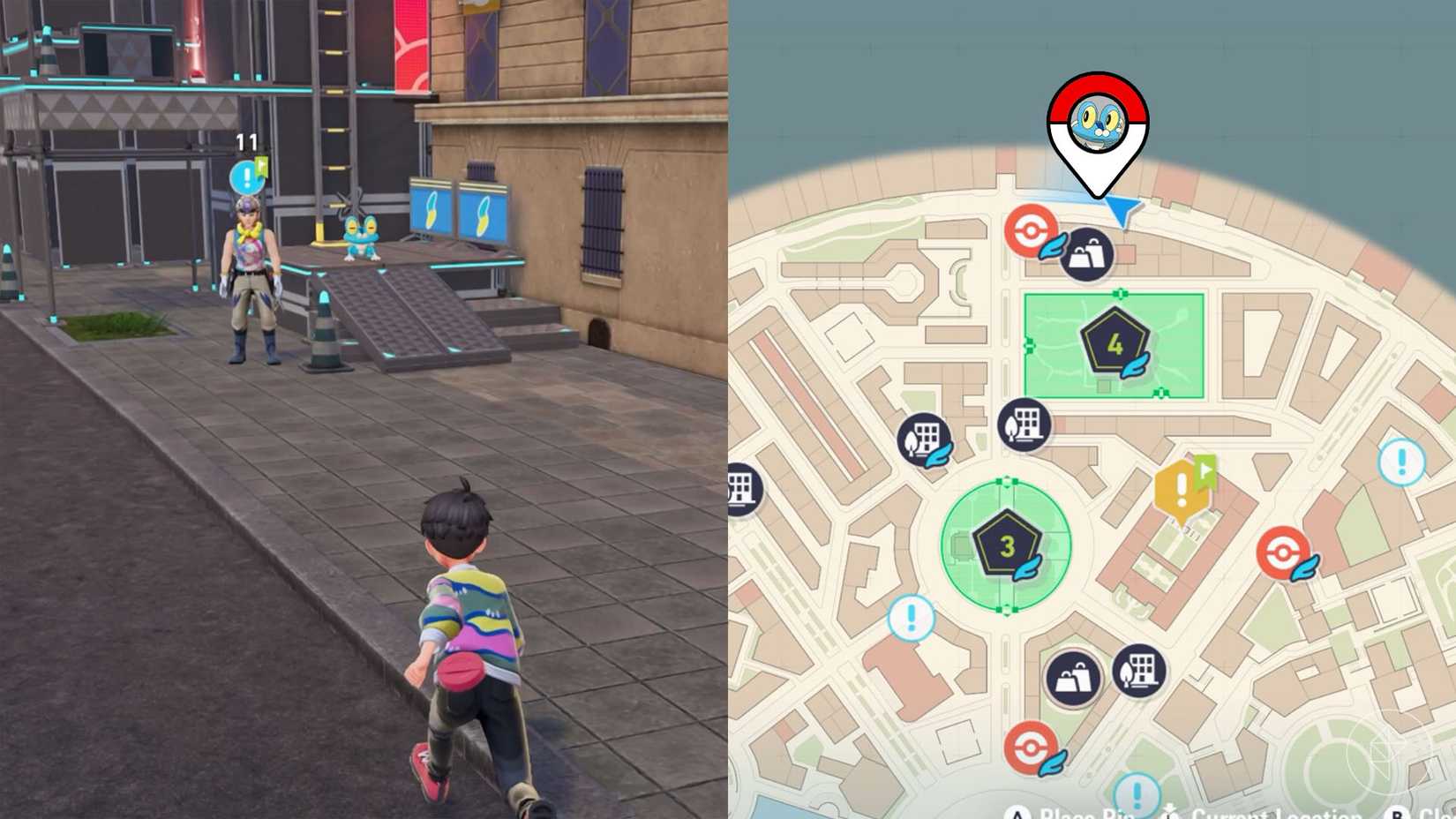 The location of the third Froakie obstacle course marked on the map of Pokémon Legends: Z-A.
