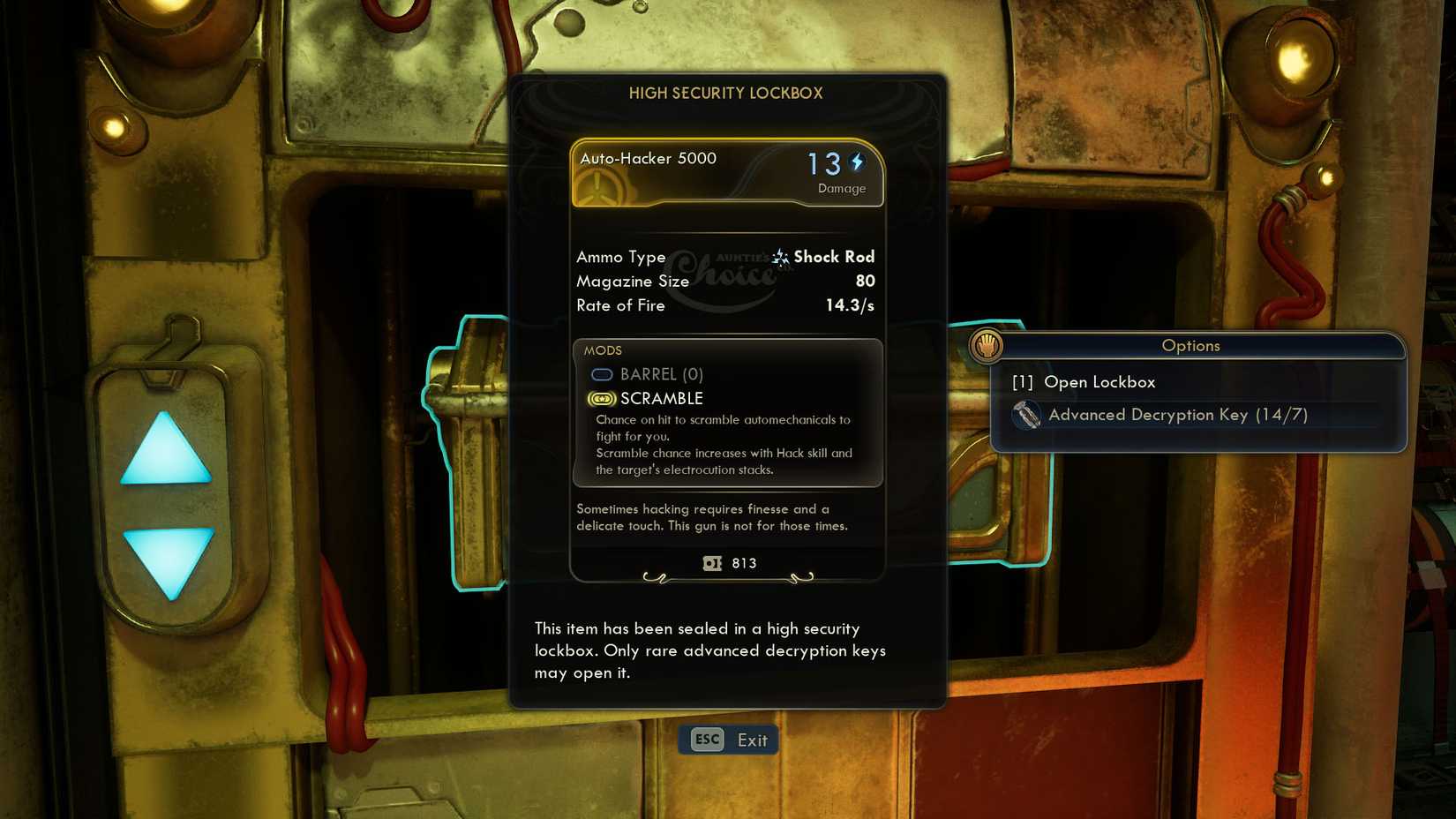 Скриншот The Outer Worlds 2, показывающий описание сейфа Auto-Hacker 5,000.