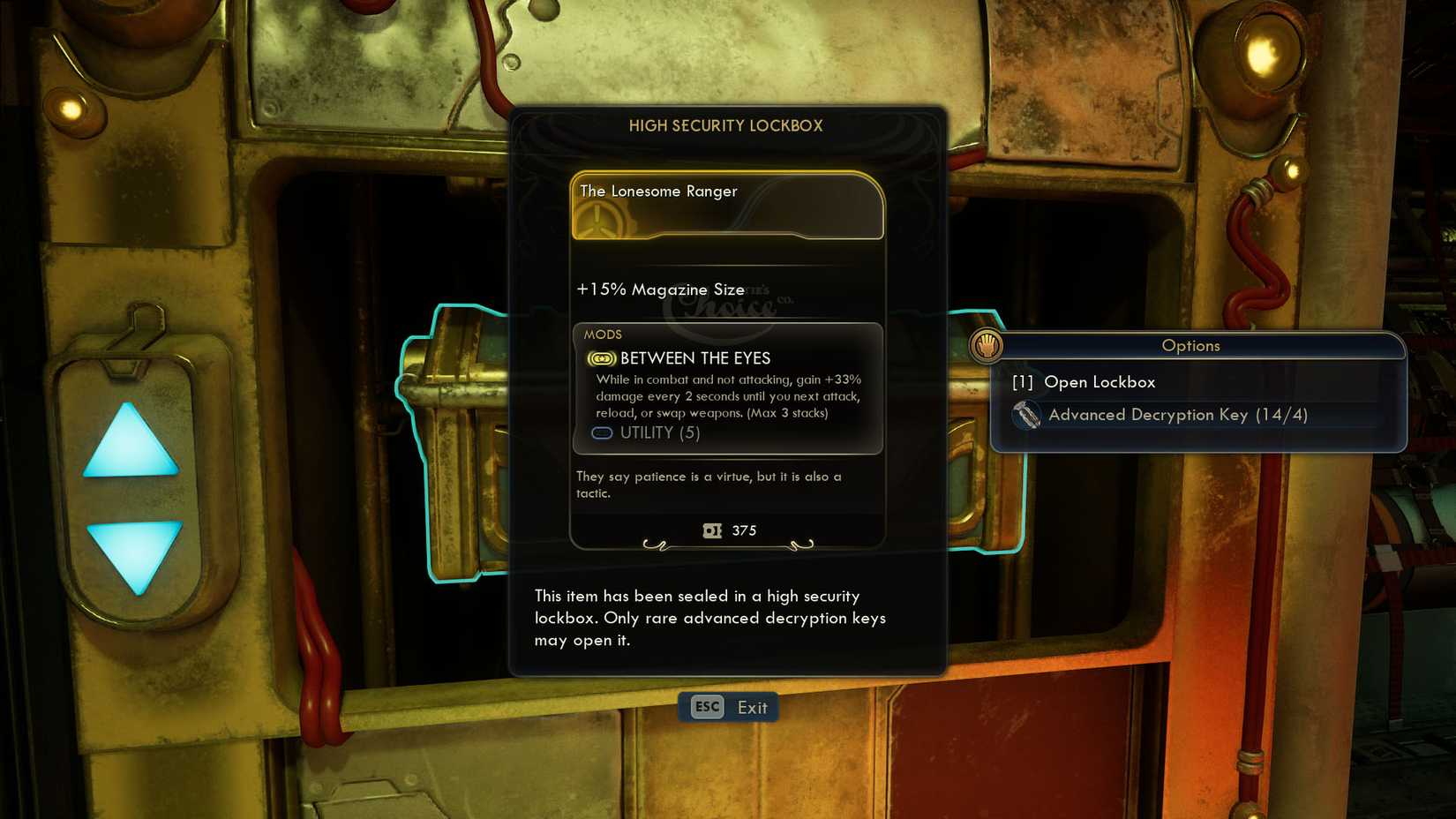 Скриншот The Outer Worlds 2, показывающий описание сундука Lonesome Ranger.