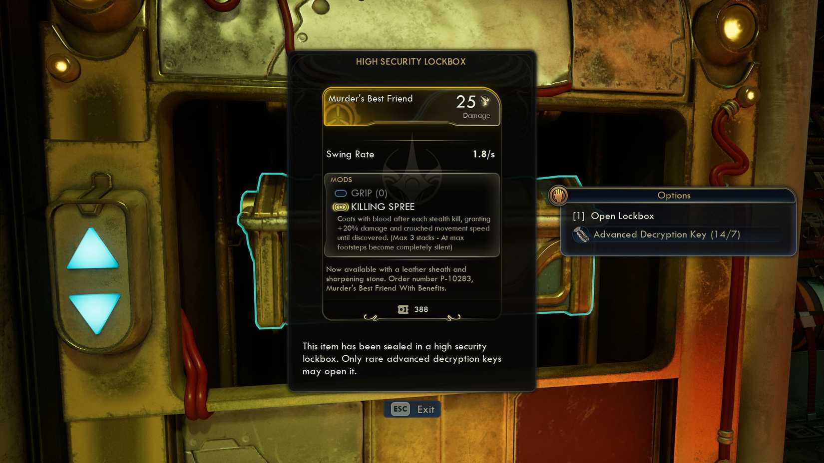 Скриншот The Outer Worlds 2, показывающий описание сундука «Лучший друг убийцы».