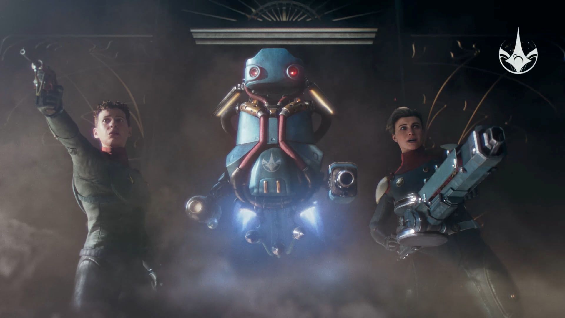 A The Outer Worlds 2 screenshot showing three Earth Directorate agents