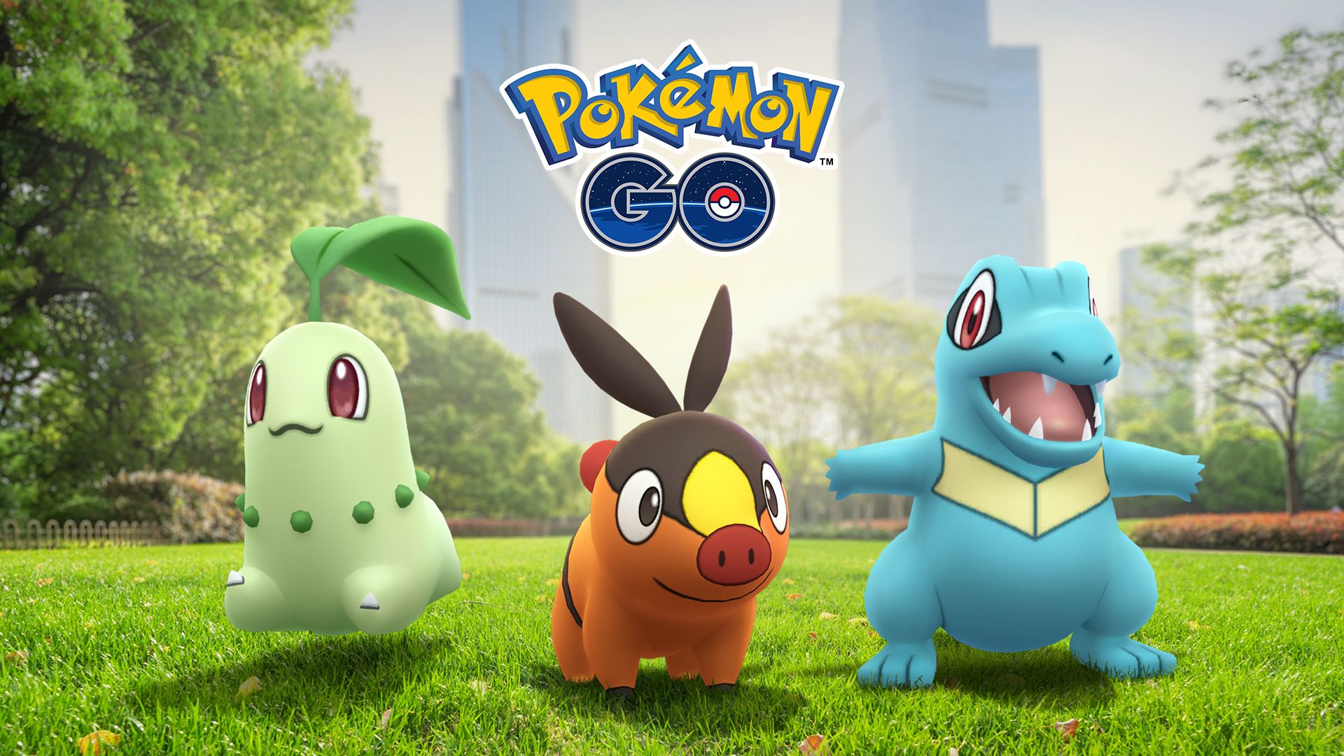 Chikorita, Tepig, and Totodile in Pokémon Go