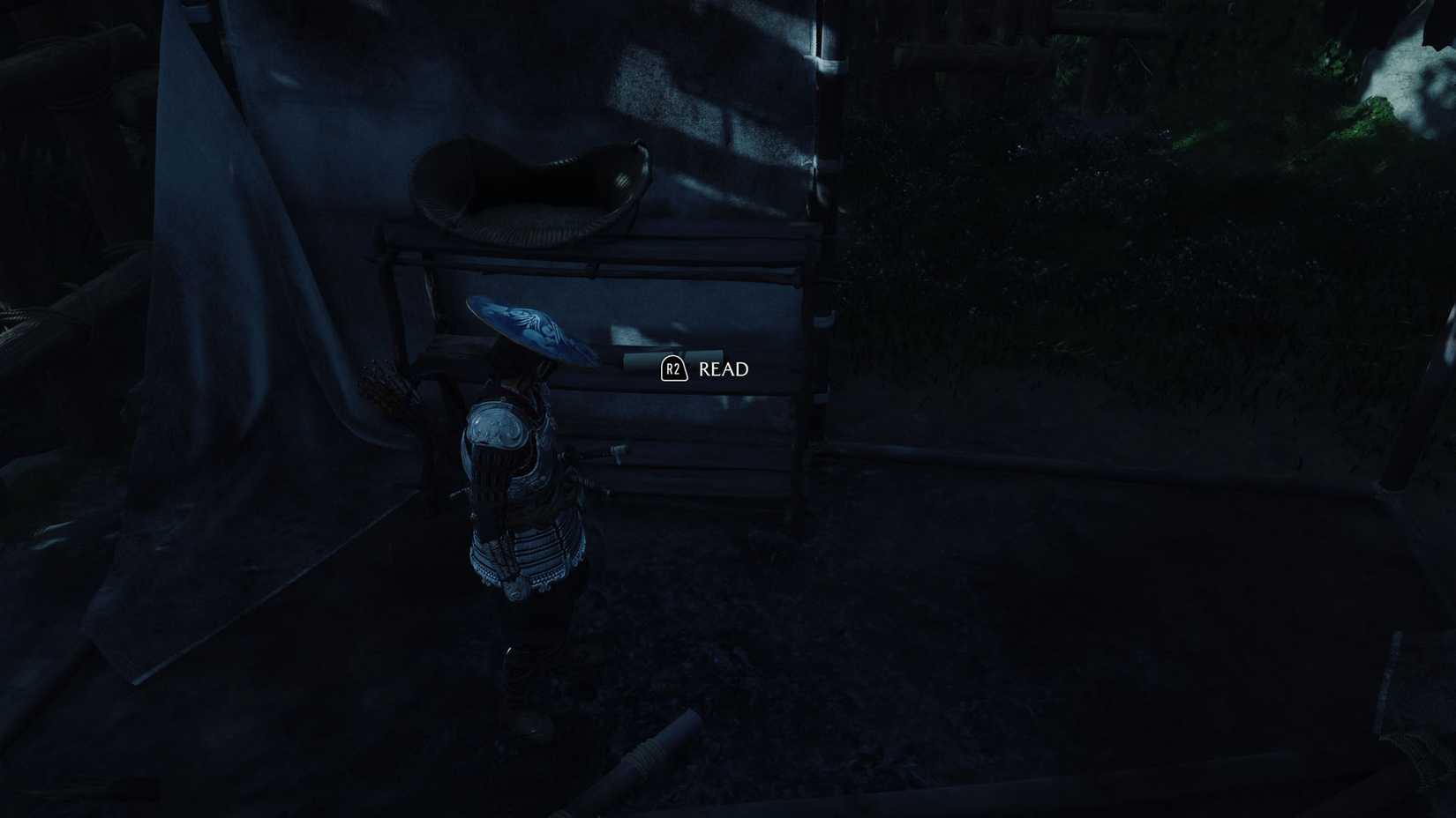 A Ghost of Yotei screenshot showing the location of a scroll players need to read to progress in "The face of a master" side quest.