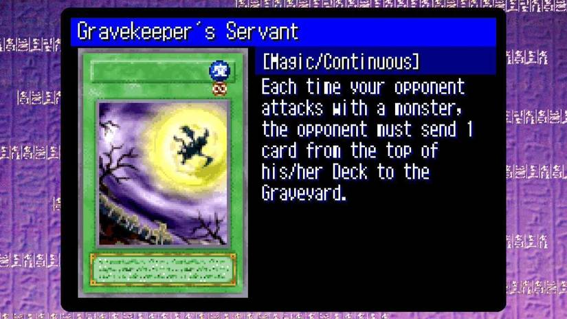 Arte da carta Gravekeeper Servant em um jogo de Yu-Gi-Oh! Coleção dos primeiros dias.