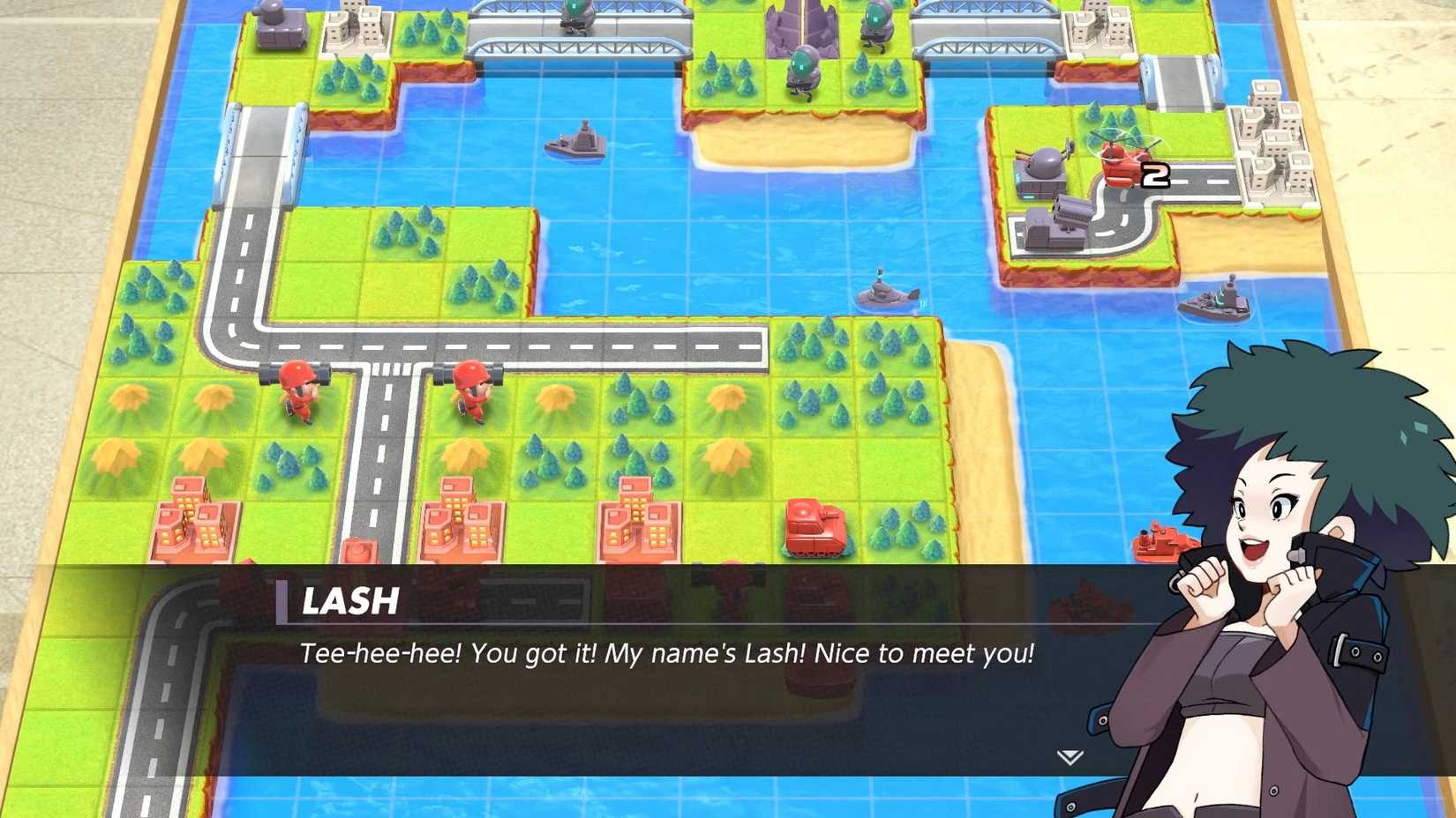 Black Hole CO Lash introduces herself in a still from Advance Wars 1+2 Re-Boot Camp