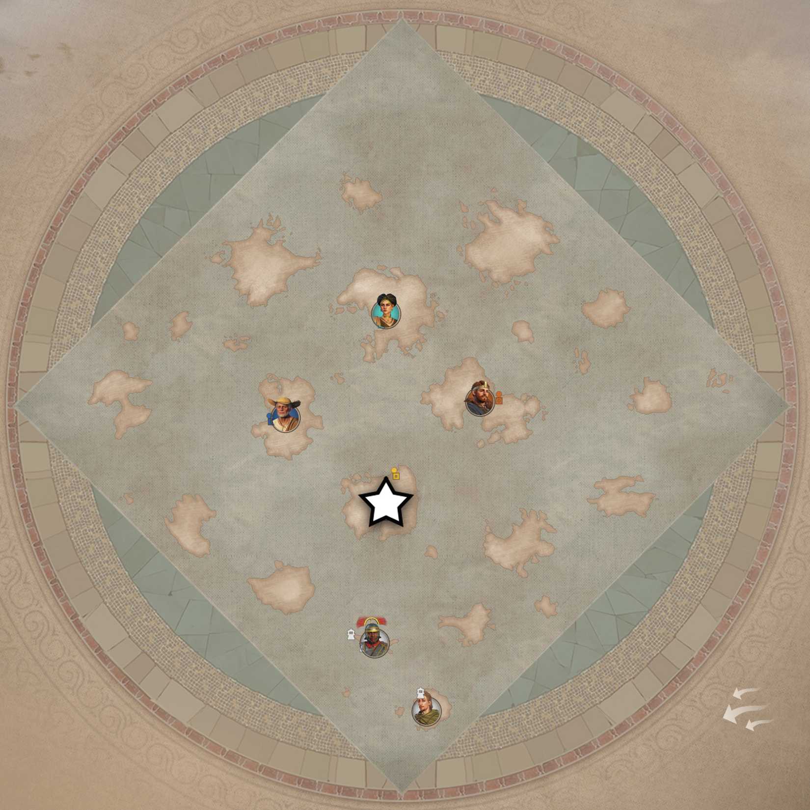 An Albion archipelago map with a player's spawn point in Anno 117: Pax Romana.