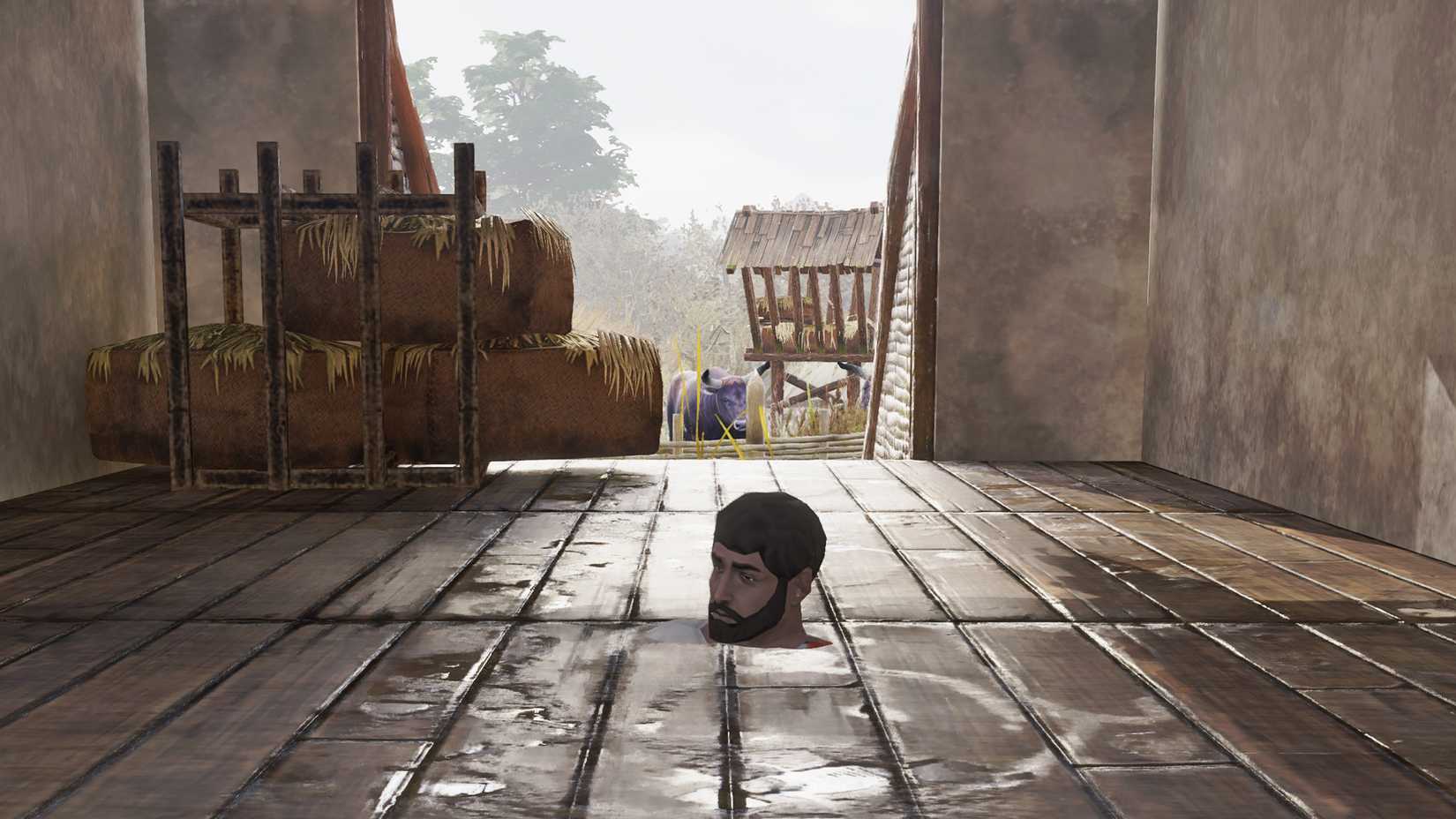 A player stuck in a building in Anno 117: Pax Romana's first-person mode.